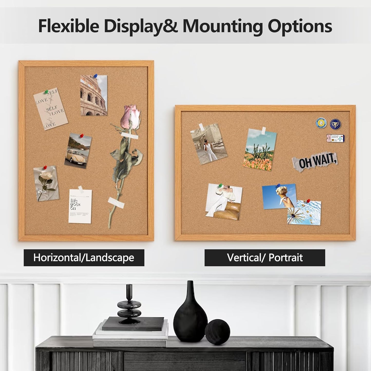 Board2by 2 Pack Cork Board Bulletin Board 18" x 24", Wood Framed Corkboards for Wall Decor, Hanging Office Message Board, Wall Mounted Notice Pin Board with 30 Push Pins for School, Home & Office