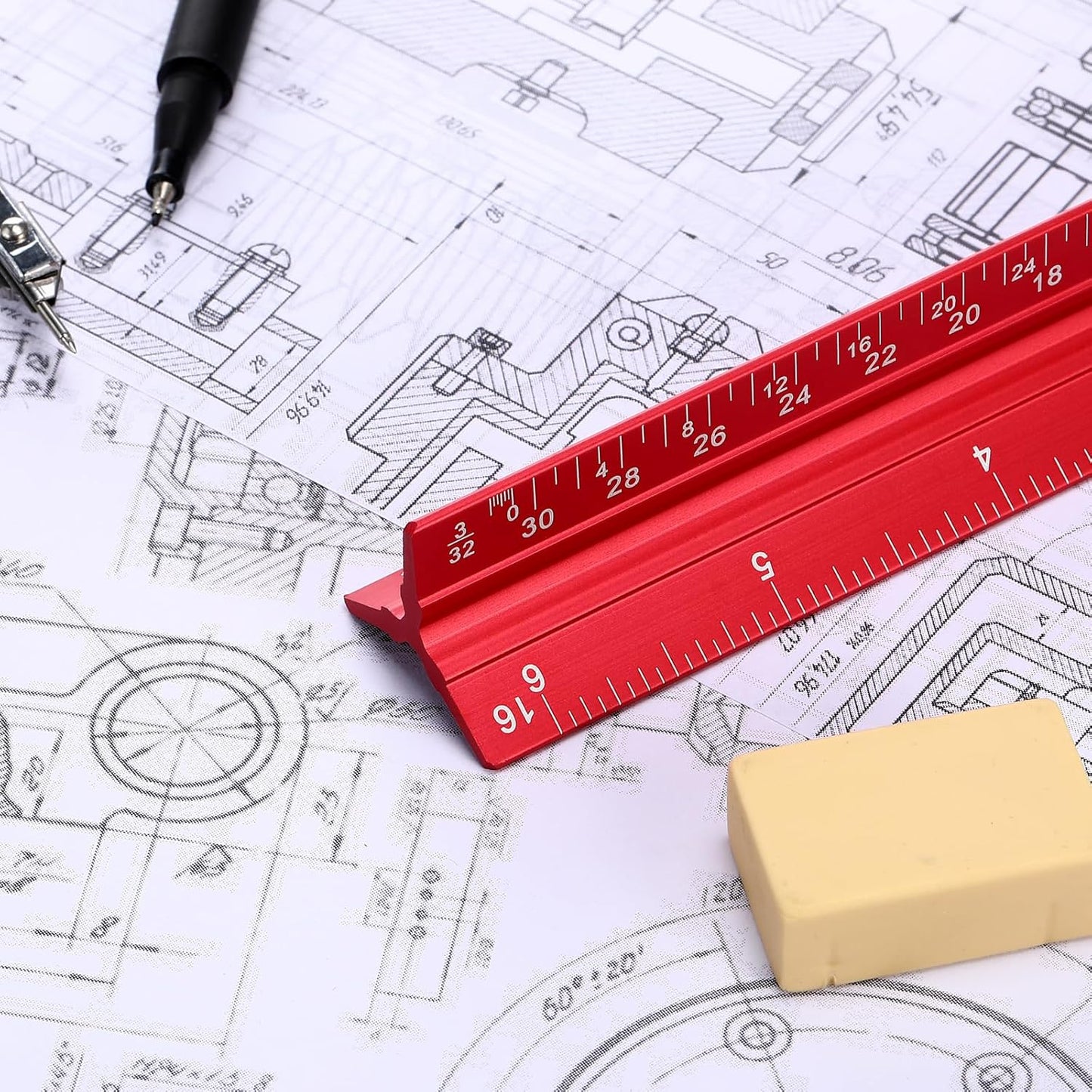 Fumete 12 Pack 6 Inch Architectural Engineering Scale Rulers Small Scale Ruler Pocket Size Scale Ruler Construction Rulers Imperial Measurements for Architects Engineering, Draftsman Drawing(Red)