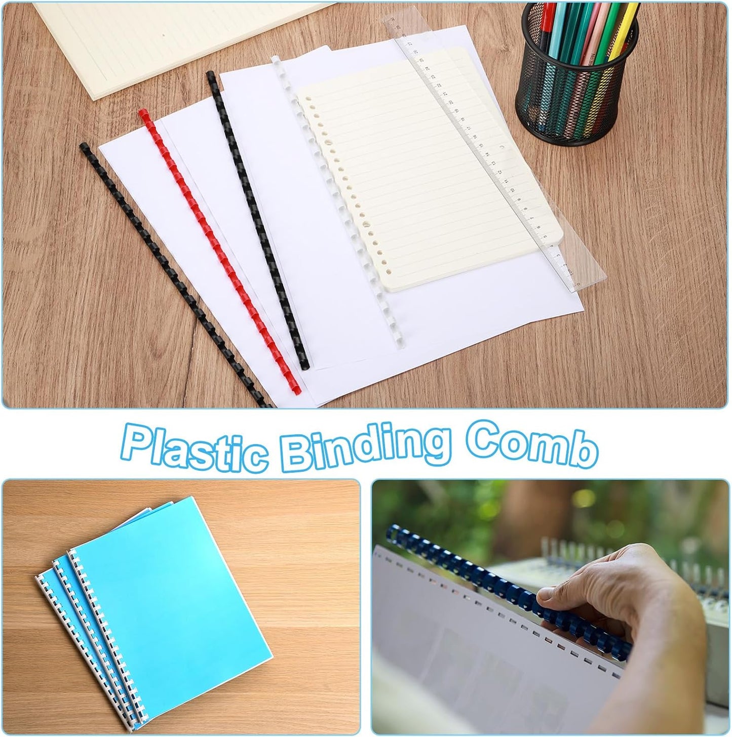 PATIKIL 8mm (5/16") Plastic Binding Combs, 200 Pcs 21 Rings Comb Binding Spines 40 Sheet Capacity Letter Size for Binding Paper Sheets Notebook Calendar Picture Album, White