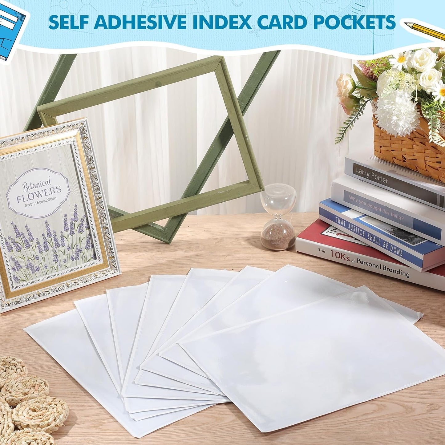 Outus Self Adhesive Shop Ticket Holders Clear Plastic Sleeves Adhesive Pockets Work Order Job Ticket Holders for Home Office Posting Signs(9 x 12 Inch,120 Pcs)