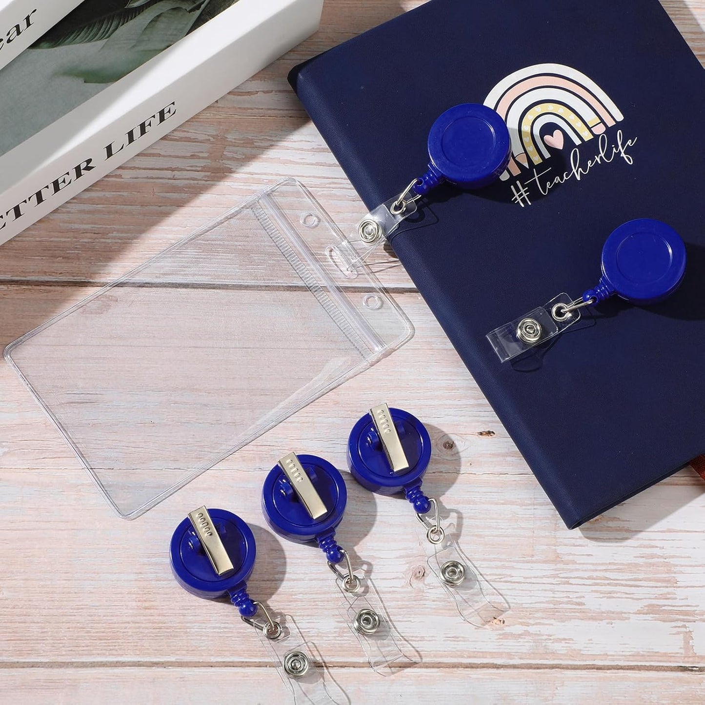 Zonon 50 Pieces Retractable Badge Holder Reels with Swivel Alligator Clip, ID Card Holder Name Badge Reel Clips for Students Teachers Office Workers (Navy Blue)