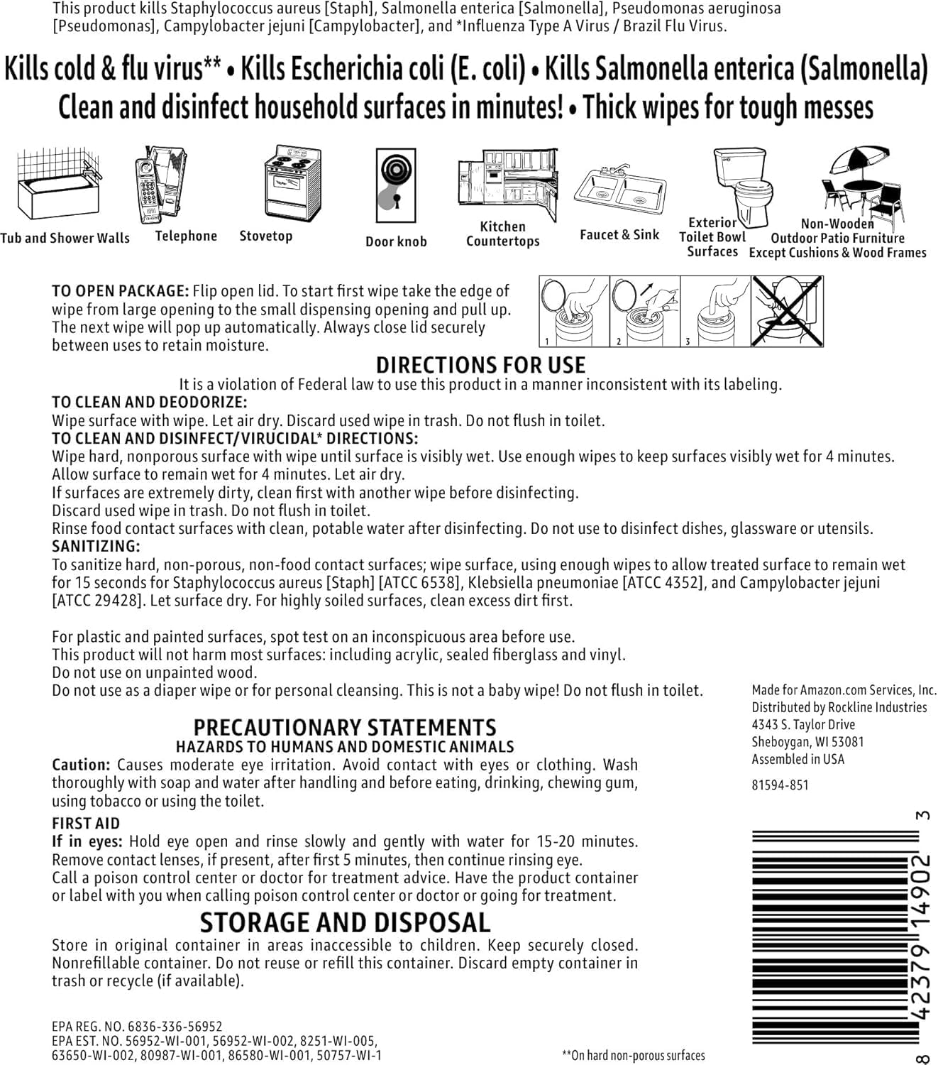 Amazon Basics Wipes, Lemon Scent, for Sanitizing, Cleaning & Deodorizing, 255 Count (3 Packs of 85)