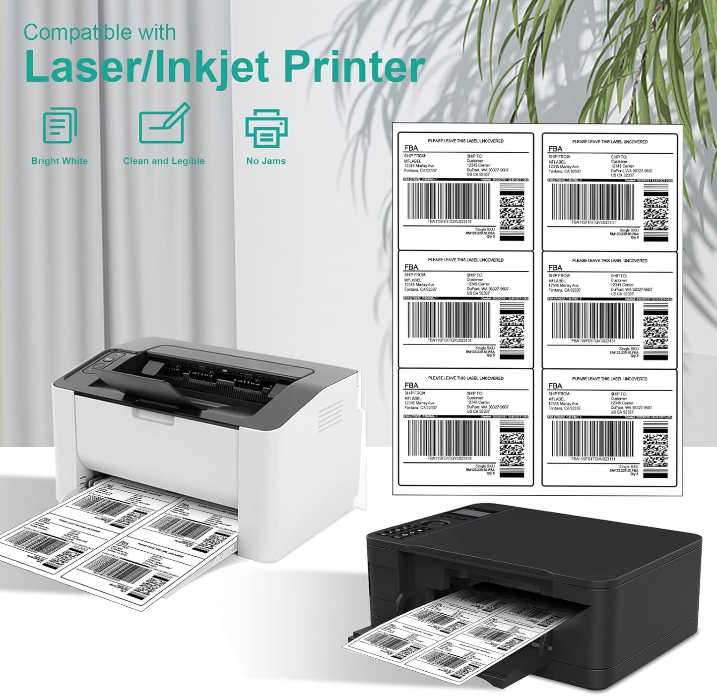 MFLABEL 3-1/3" x 4" Shipping Address Labels, FBA Labels, 6-UP Sticker Labels, White Shipping Labels, Easy to Peel, Address Labels for Laser/Ink Jet Printer, 6 Per Page (1500 Labels, 250 Sheets)