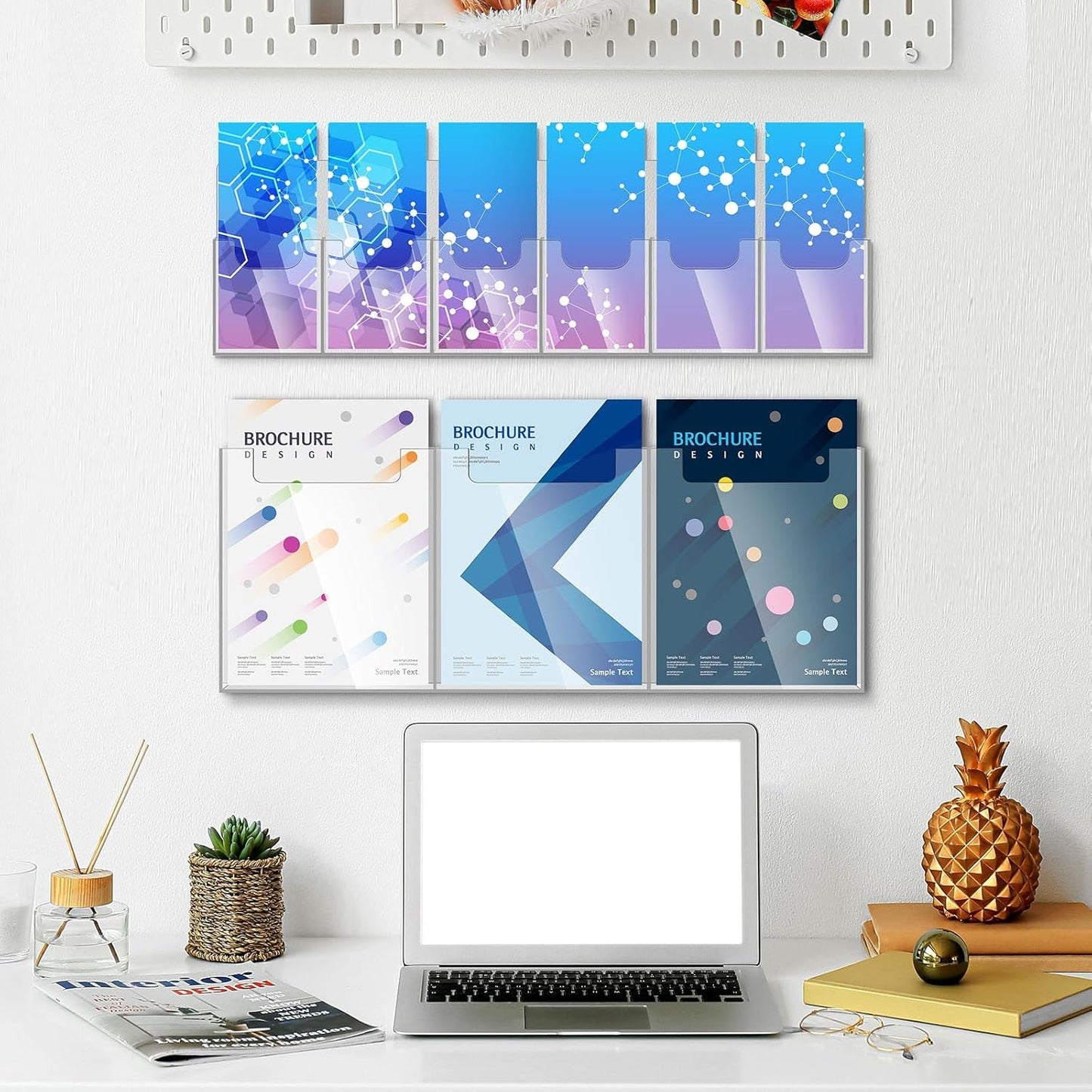 Sherr 4 Pcs Acrylic Brochure Pamphlet Holder Wall Mount 2 Sizes 9 Pocket Fits for 8.5" x 11" and 4" x 9" Brochure Magazine Holder Literature Multi Slot Wall Mount Combo Display Clear Flyer