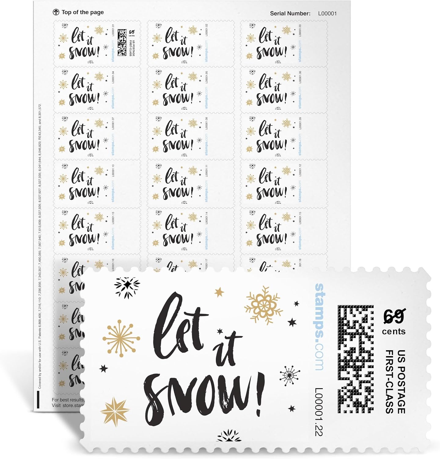 Sparkle Snow NetStamps 120-Pack (5 Sheets) Printable Postage Labels (Stamps.com Subscription Required) - Print Approved Postage - Inkjet & Laser Printers - Business, Personal, Home