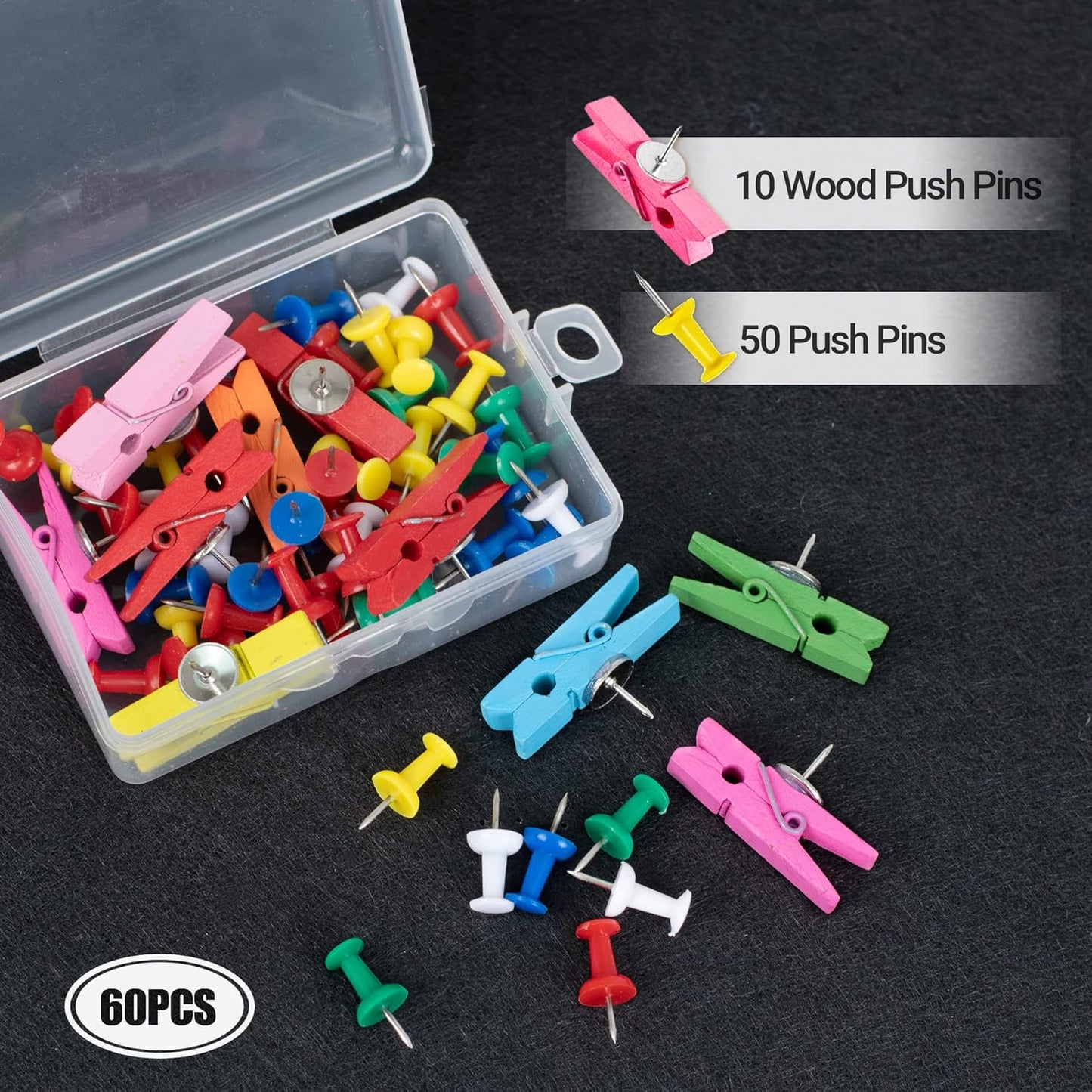 AKTOP Cork Board Bulletin Board 12x12, 1/2" Thick Felt Cork Board Tiles 6 Pack, Small Square Pin Board for Wall, Self Adhesive Corkboards with 60 Push Pin Wood Clips for School, Home & Office, Black