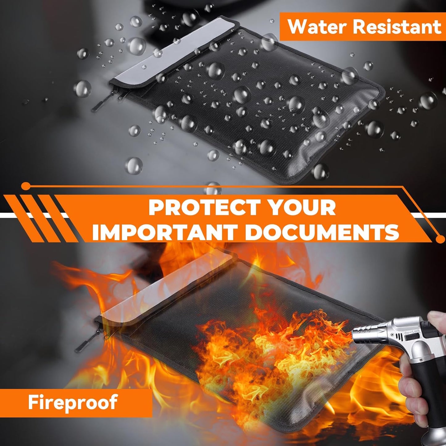 2 Pcs 5200°F Upgraded Fireproof Document Bag, Fire and Water Resistant Bag with Zipper for Documents, 15 x 11 Inch Waterproof Fireproof Money Bag for Important Document Storage Organizer(Black&Gray)