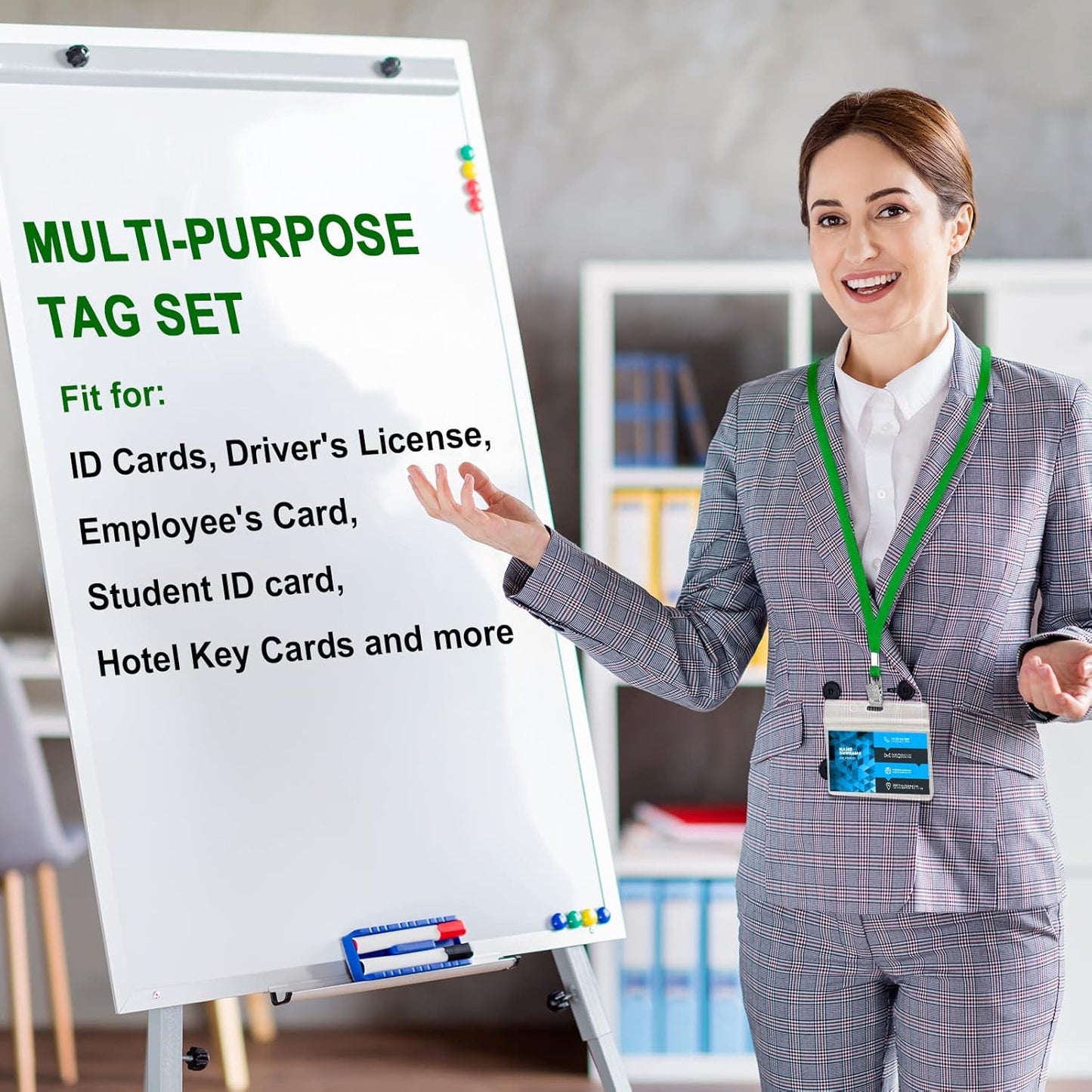 Marspark 50 Sets Clear Name Tags with Lanyard, Lanyards for ID Badges Reusable Strap with ID Holder Plastic Name Badges for Adults Business School Church Conference (Green)