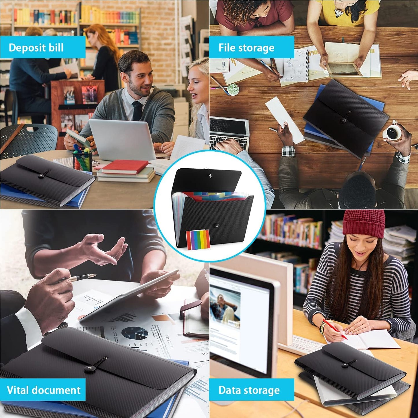 Expanding File Folder File Organizer 13 Pockets File Organizer Accordion Filing Folder Expandable File Folder for Documents Aesthetic Paper Organizer Folder for Work, School, Home, Office, 2Black