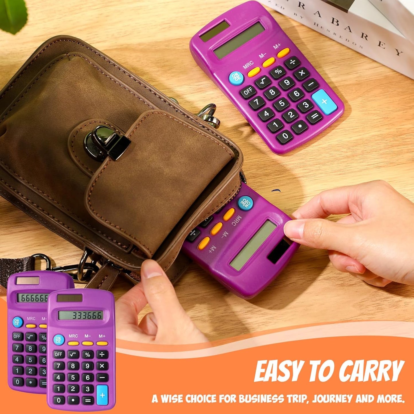 24 Pieces Basic Calculators for Students Small Pocket Size 8 Digit Display Mini Calculators Dual Powered Handheld for School Desktop Home(Purple)