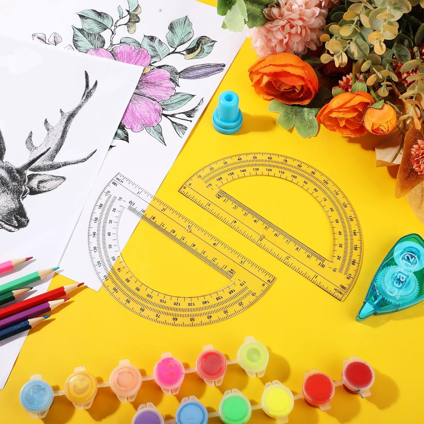 Zonon 200 Pieces Plastic Protractors Bulk Classroom Clear Math Protractors 180 Degrees 6 Inch for Geometry Student, Angle Measurement, Students Back to School Supplies Office Supplies