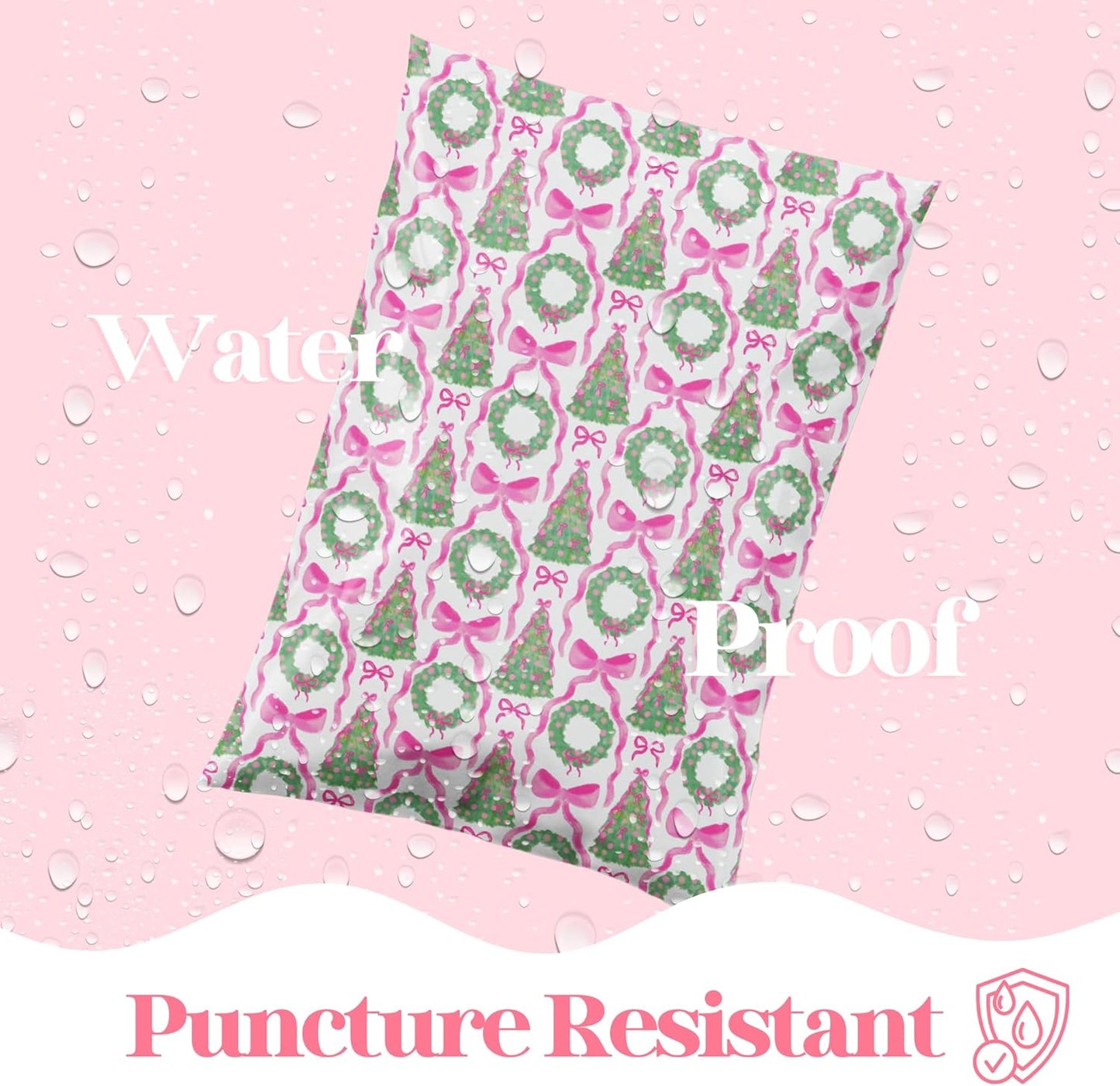 10x13 Designer Poly Mailer 100 Pack Heavy Duty Waterproof Self Seal Shipping Bags for Small Business Large Mailing Envelopes Bulk Tear Resistant Packaging Coquette Christmas Holiday Bows