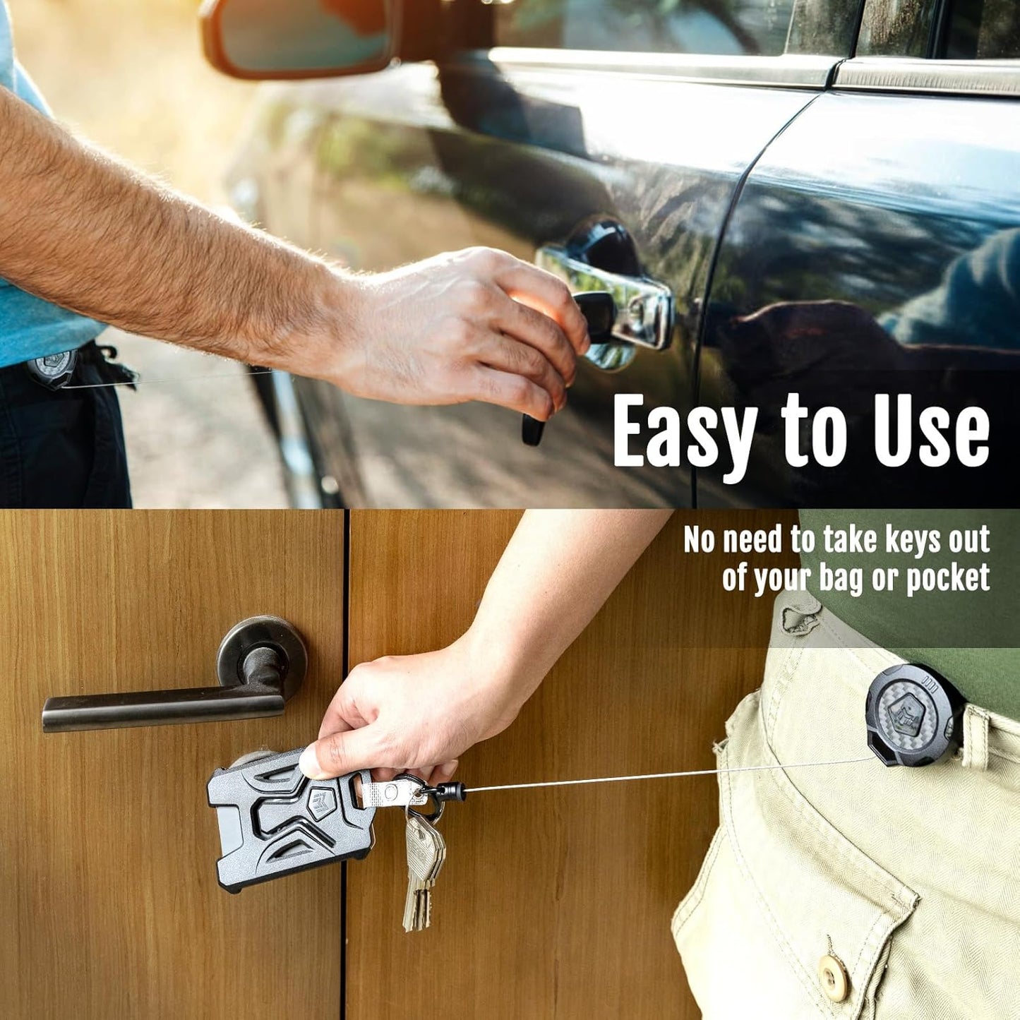 MNGARISTA Upgraded Heavy Duty Retractable Keychain with Belt Clip, 10 OZ Retraction, 31.5" Stainless Steel Cord Key Chain, 3K Carbon Fiber ID Badge Reel Holder with Badge Strap and Key Ring, 4 Pack