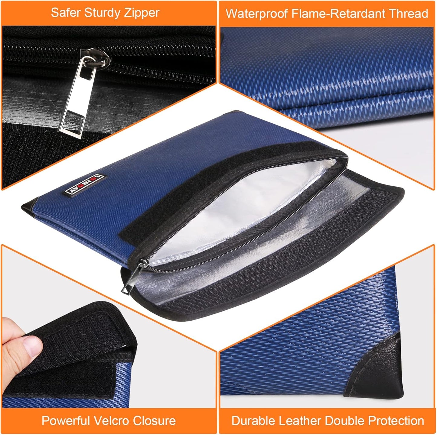 Fireproof Document Bag - with 5200°F Heat Insulated, Waterproof Fireproof Bag with Zipper, 8 Layers of Functional Materials, Fireproof Money Bag for Cash/Documents/Valuables, Fire bag 11"x7.7"