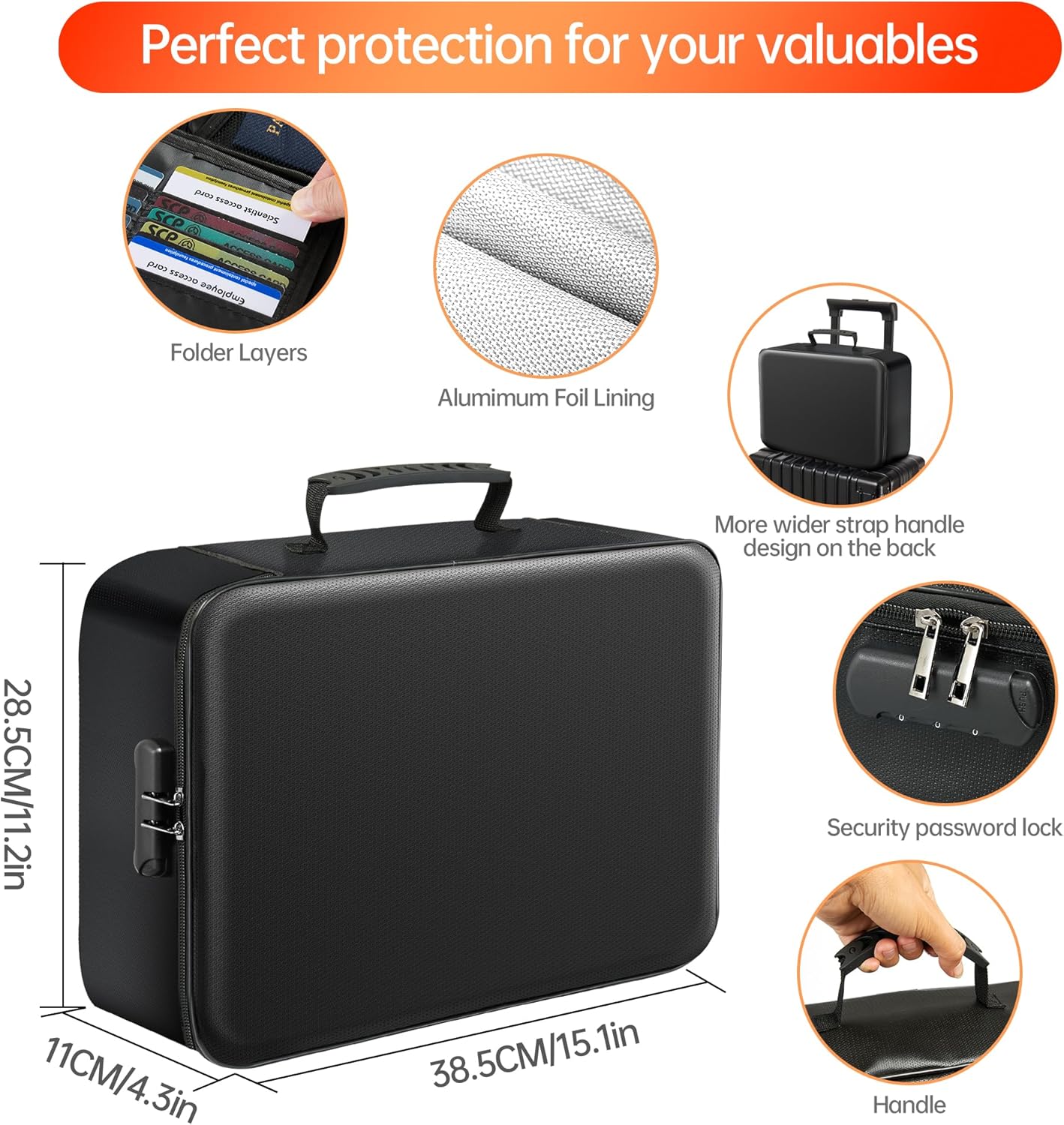 GIANTLUMl 5200°F Fireproof Document Box with Lock,Safe Fireproof Document Bag for Home&Office,Important Documents Organizer,Safety Storage Box Waterproof,8 Layers File Organizer,Portable Travel Safe