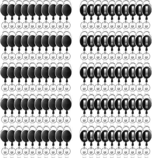 100 Pcs Badge Reel, ID Badge Holder Retractable Clip, Heavy Duty Keychain Badge Reel,Badge Clip, Bulk Lanyard for Wear Keys, ID Card, Name Hold