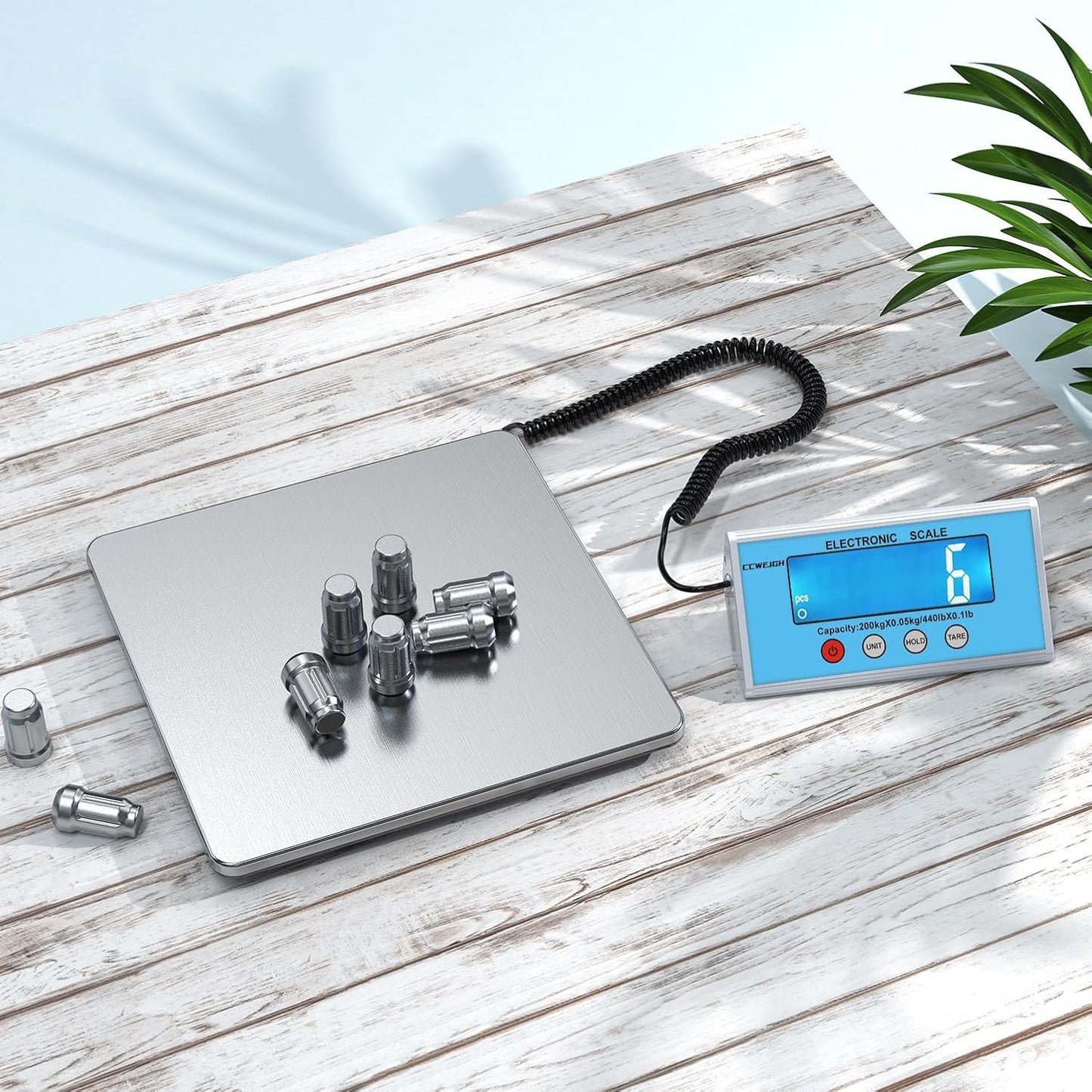 Shipping Scale 440lb with High Accuracy, Heavy Duty Stainless Steel Postal Scale with Hold/Tare, Digital Shipping Scale for Packages/Luggage/Post Office/Home, Battery & AC/DC Adapter