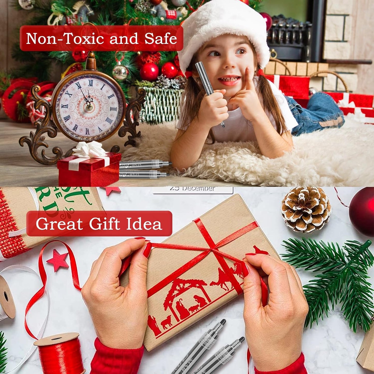 SFAIH Black Paint Markers Pens - 4 Pack 2-3MM Medium Tip Acrylic Markers for Rock Painting, Bold Lettering, Poster Making, Labeling, Wood Signs