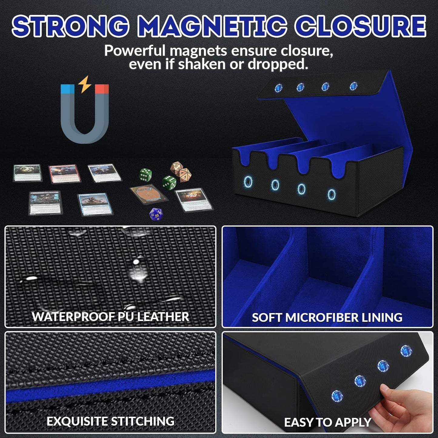 Card Storage Box for Trading Cards, 2800+ Card Deck Case with PU Leather and Magnetic Closure, TCG Storage Box, Suitable for MTG, YuGiOh, and Sports Cards, With 10 Card Dividers ๏ผ 4 Stoppers