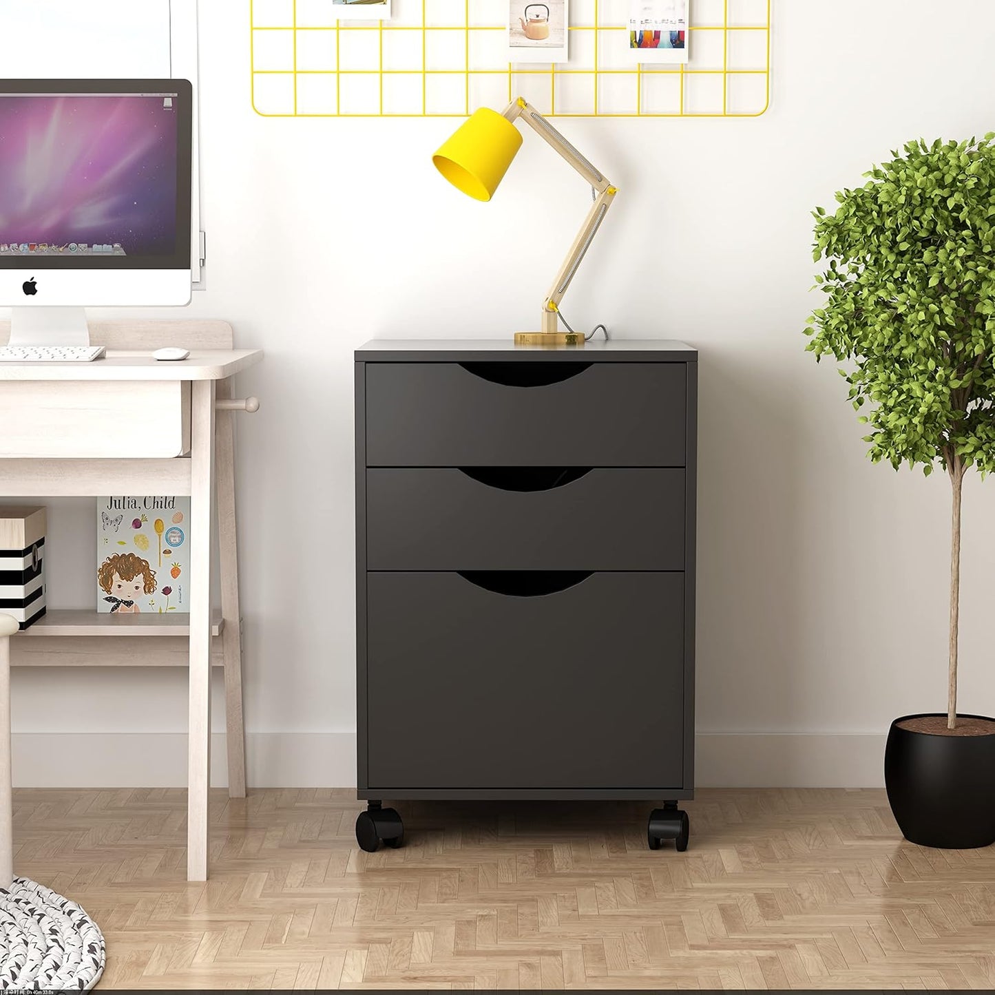 QDSSDECO 3 Drawer Mobile File Cabinet, Rolling Vertical Filing Cabinet fits A4, Legal Paper and Letter Paper for Home Office, Black