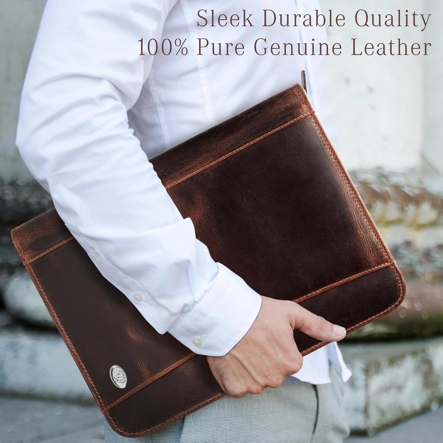 Leather Portfolio Binder, Professional Organizer Padfolio – Resume Folder, Business Card & Document Holder, Portfolios for Men & Women, Office & Business Supplies by Luxeoria | (Large - Brown)