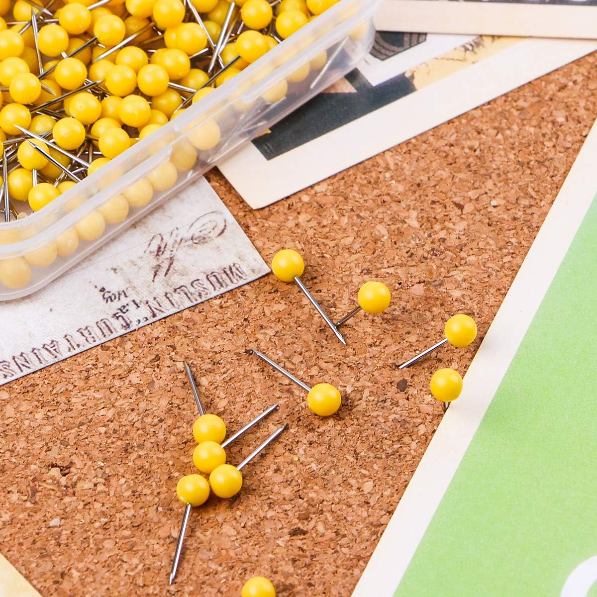 Map Tacks 1/8-Inch Assorted Color Beads Head Map Marking Push Pins,500-count (Yellow)