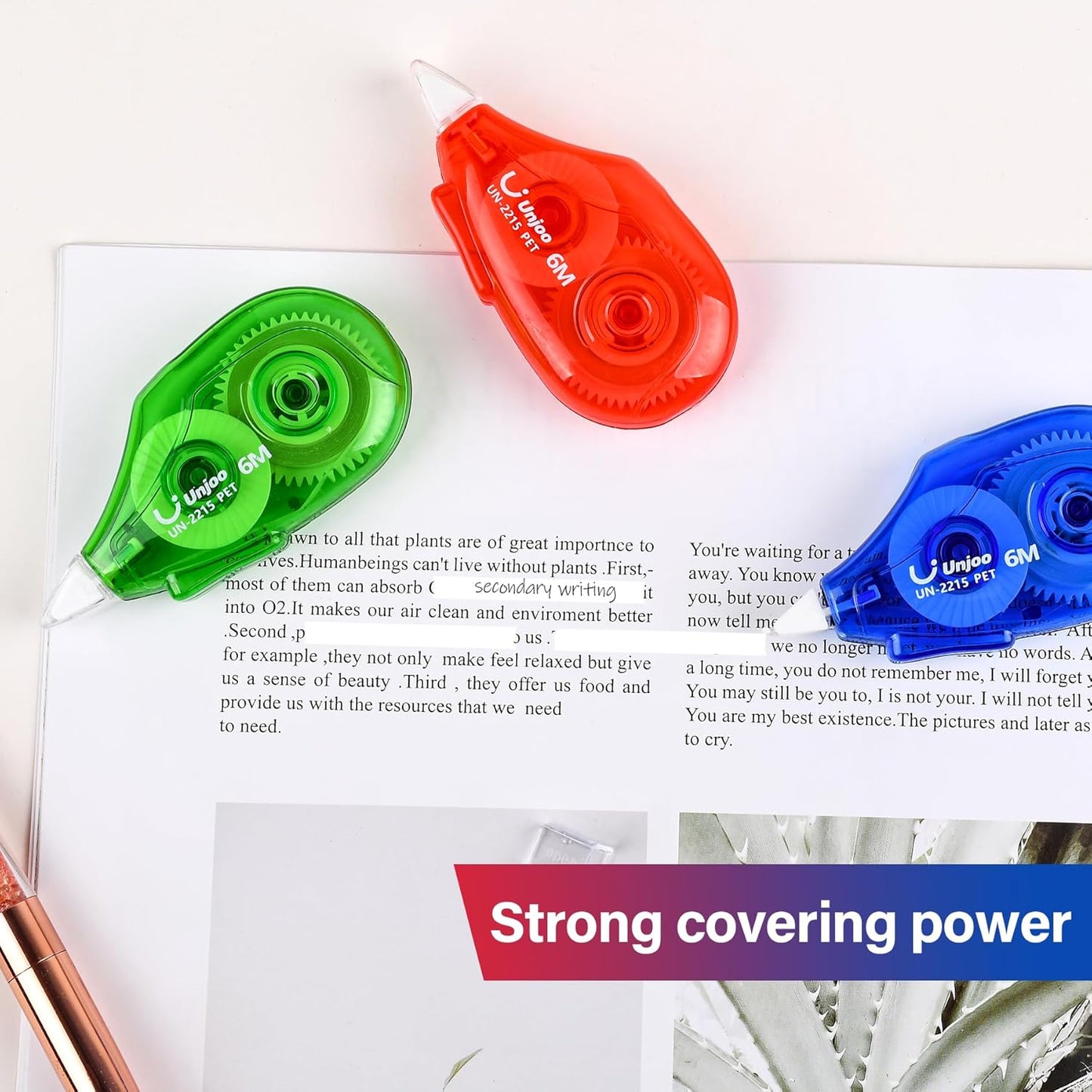 White Correction Tape Dispenser, 12-Count Pack, Easy To Use Applicator, Fast, Clean Tear-Resistant Tape For school Supplies, Office (6M/256, 3 colors, Tape Width 0.2in)