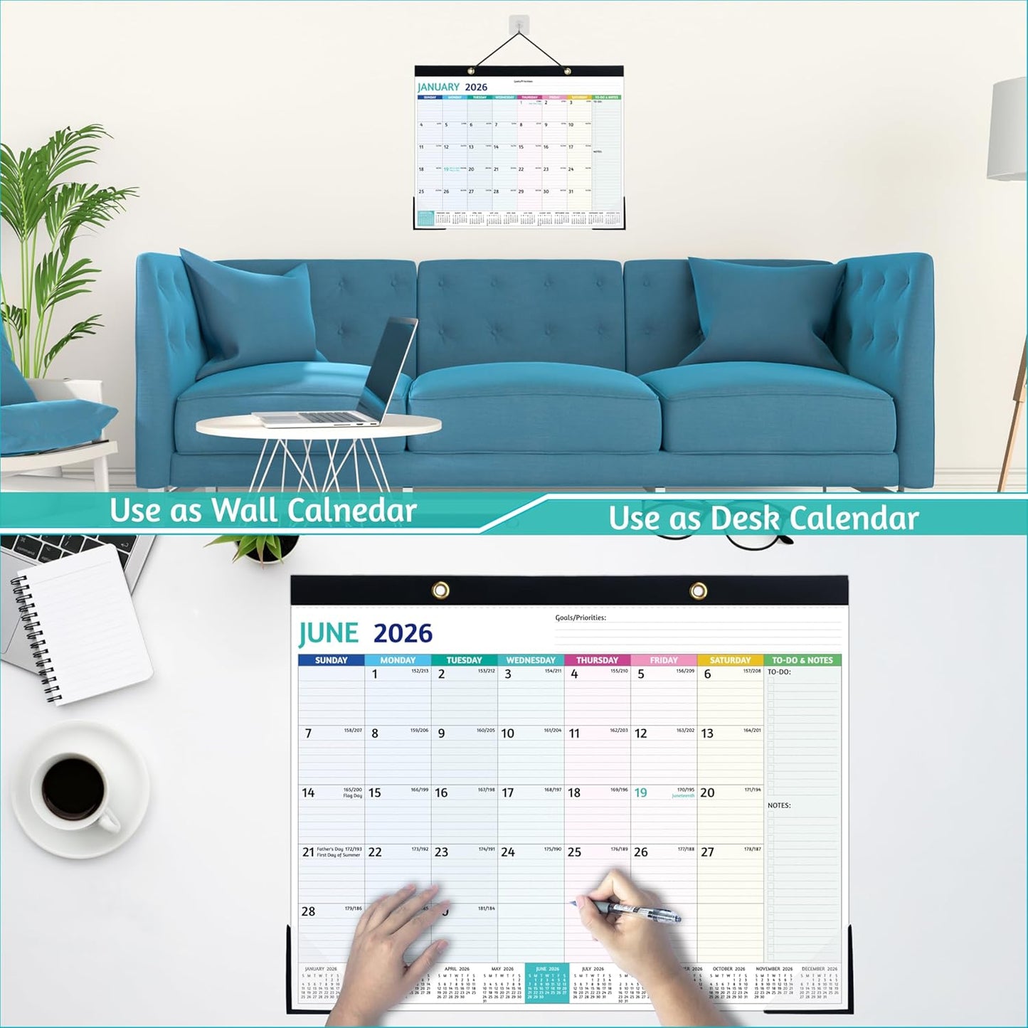 2026 Desk Calendar – Large Desk Calendar 2026, 22'' x 17'', Jan 2026 – Dec 2026, 2026 Desk/Wall Calendar with Desk Pad, To-do Lists, Ruled Blocks, Corner Protectors, Lay Flat & Not Rolled