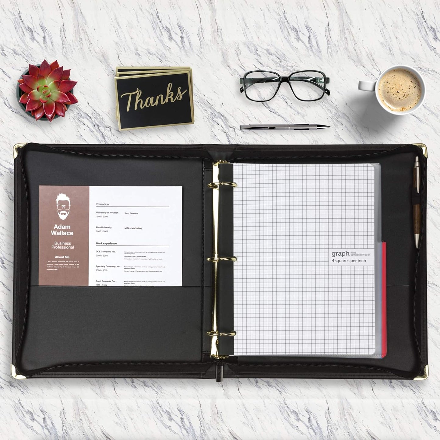 Samsill Classic Collection Leather Binder, Zippered, Executive Presentation Portfolio, 1.5 Inch (Holds 325 Sheets), Brass Round Ring, Black