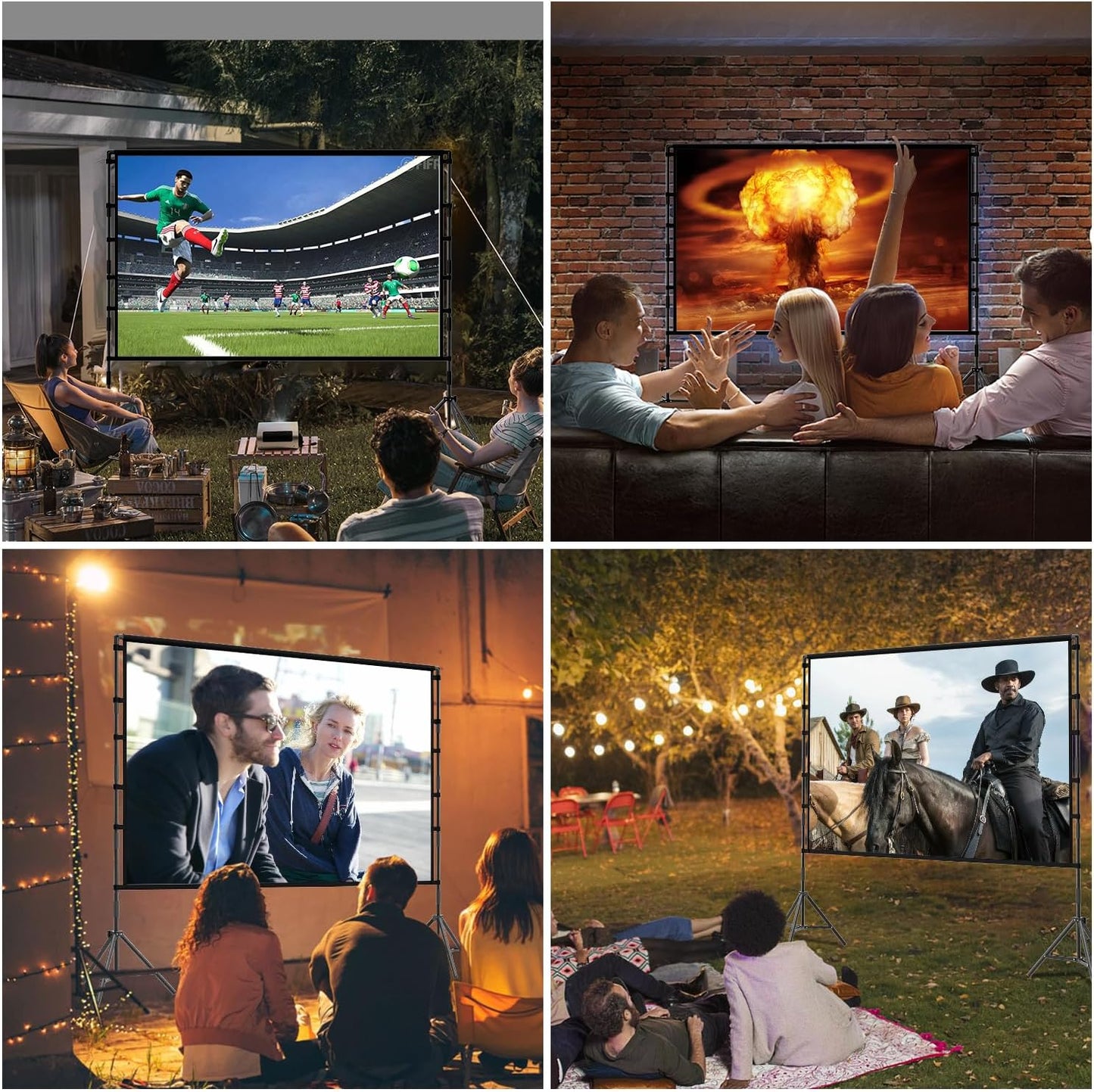 Outdoor Projector Screen with Stand, TOWOND 120 inch Portable Projector Screen Black Backing, Indoor Projection Screen 16:9 4K HD Wrinkle-Free Movie Screen with Carry Bag for Backyard Movie Night