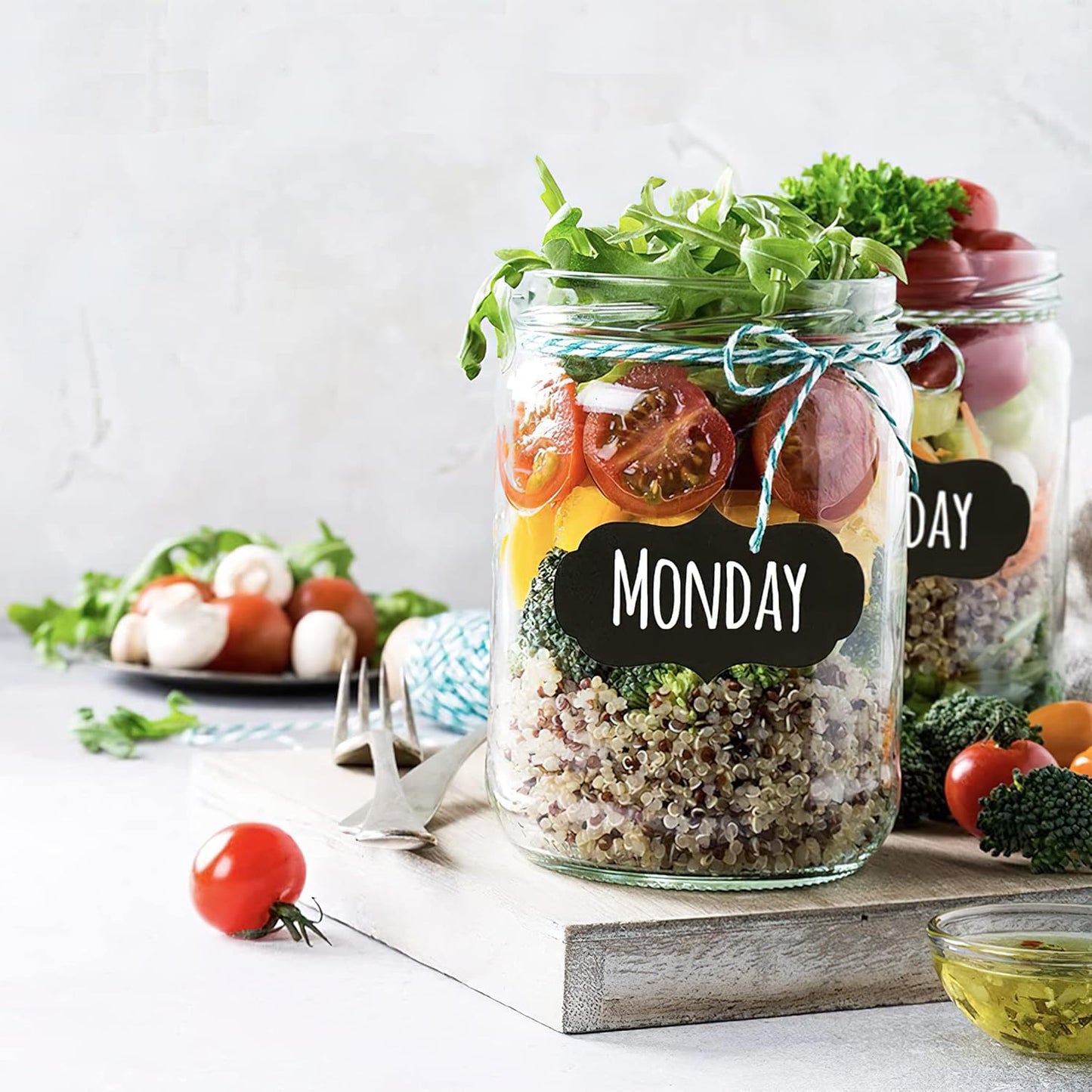 MUWOOB Chalkboard Labels, 120pcs Black Reusable Waterproof Stickers with 2 Erasable White Chalk Markers for Kitchen Pantry, Containers, Mason Jars, Condiments, Food Storage (Rectangle)