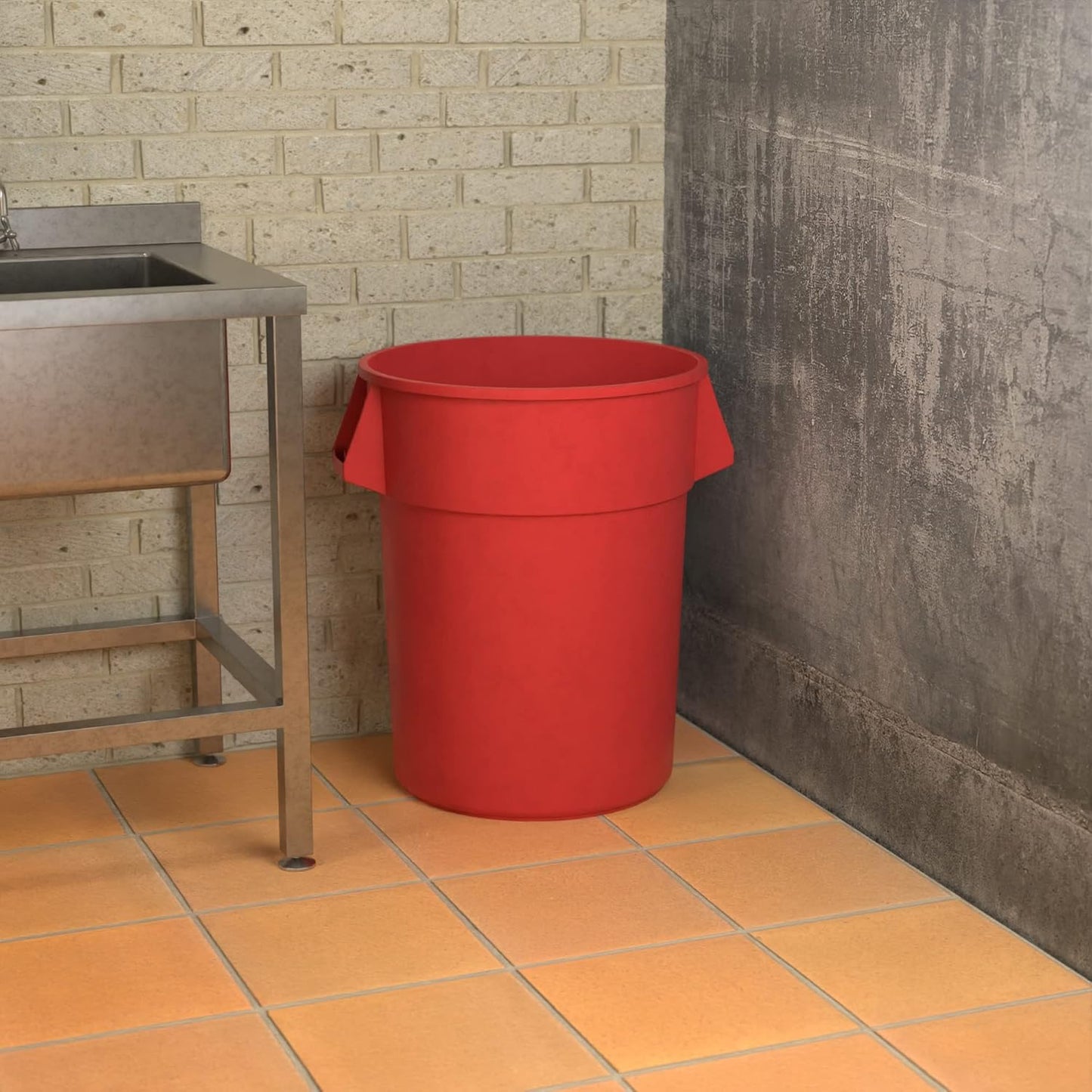55 Gallon Red Round Commercial Trash Can