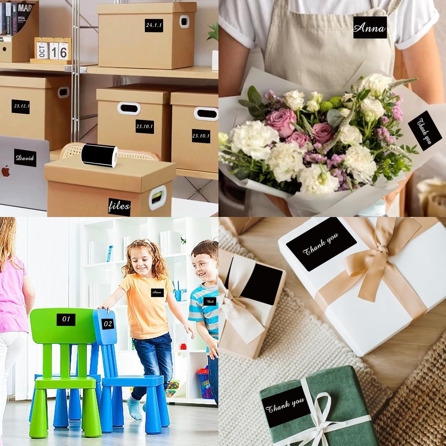 Starboling Chalkboard Labels,200 Pcs 3x2inch Square Label Chalk Stickers with White Chalk Marker,Reusable Waterproof Blackboard Stickers,for Jars,Bottles,Storage Bins