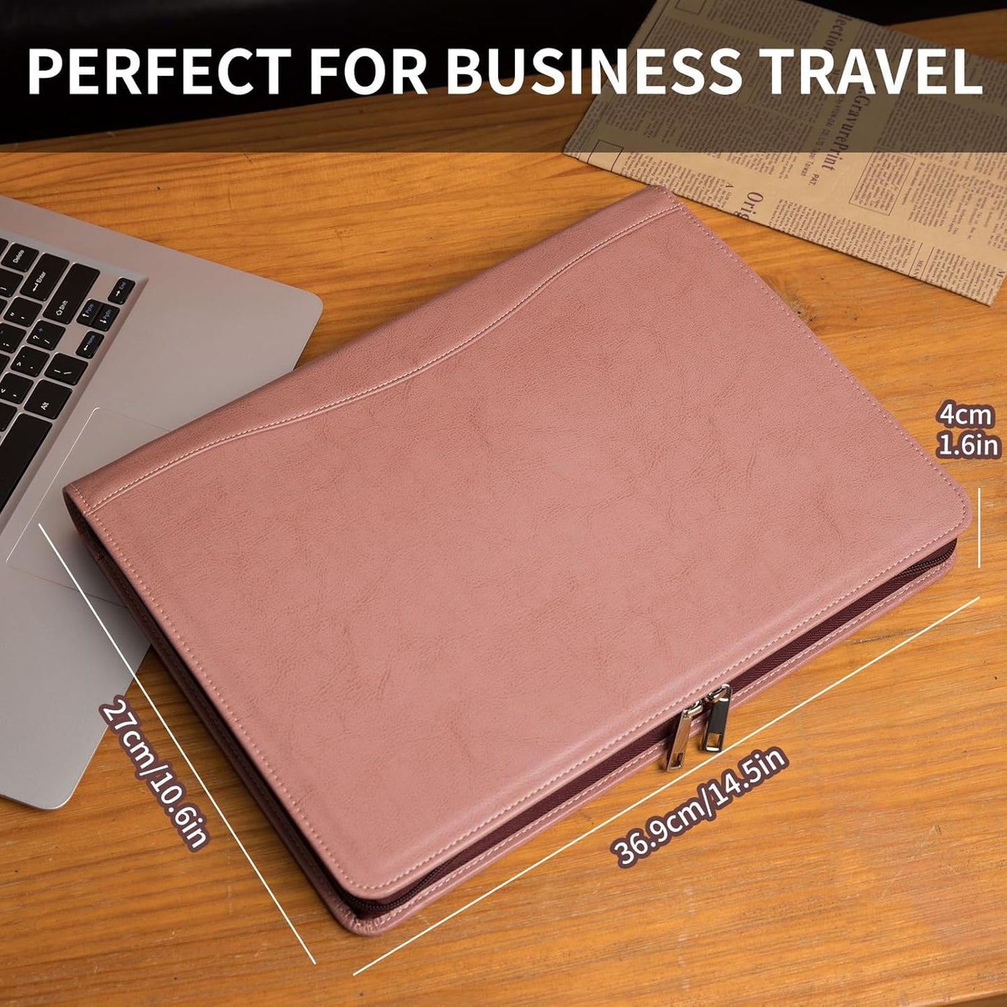 Personalized Vegan Leather Portfolio, Legal Size 8.5 x 14 Pad Holder, Custom Business Padfolio for Women, Zippered Laptop Organizer, Professional Notepad Folio, Pink