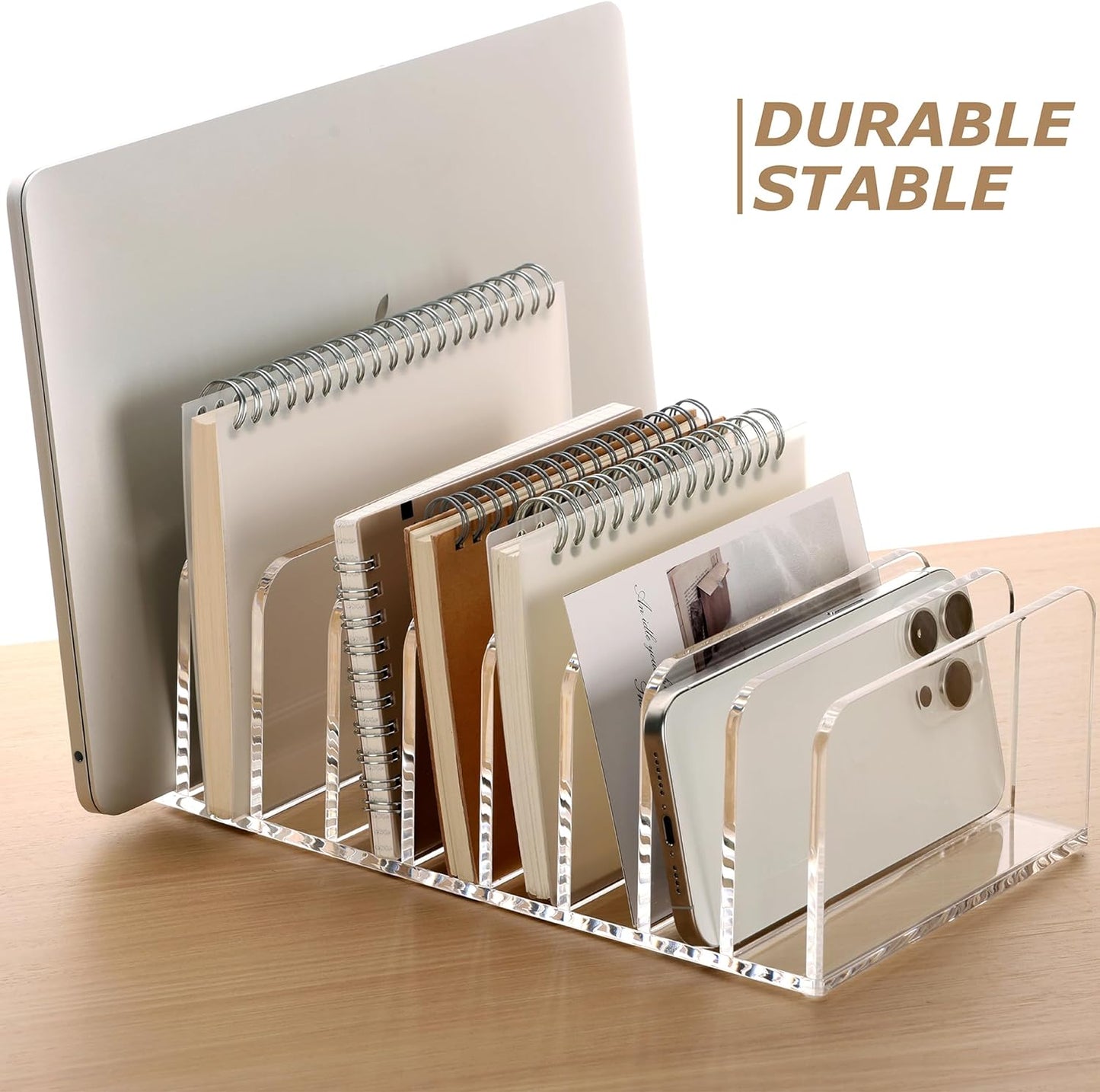 SANRUI Clear Desk Mail Organizer, 9 Compartments Acrylic Office Document Sorter File Storage Holders, Multifunction Letter Folder Racks Holders for Office,Home, School Desktop Organization