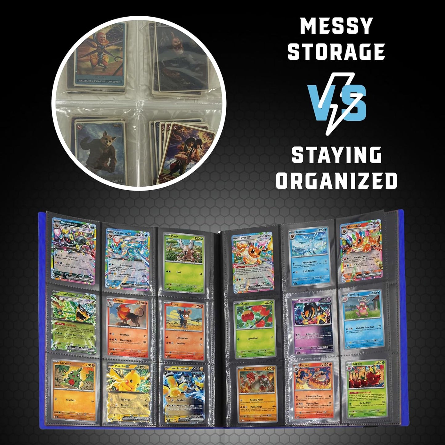 Trading Card Binder Pro-Folio – 9 Pocket Binder - Side-Loading Album, Durable & Acid-Free Storage for Pokémon, YuGiOh, MTG, TCG, Game & Sports Cards, Blue