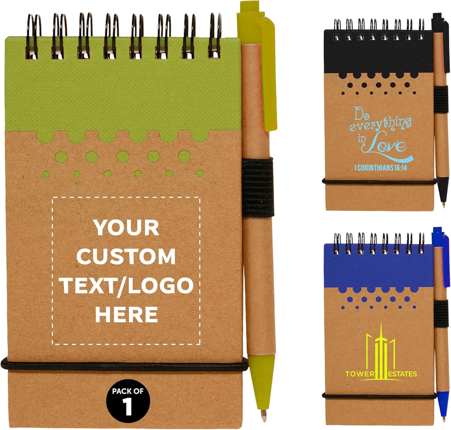 DISCOUNT PROMOS 1 Recyclable Spiral Small Notebooks Pack - Customizable Text, Logo - 60 Lined Pages - Lime Green