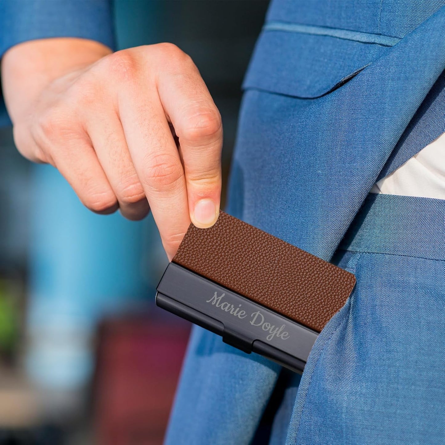 Taikuri Custom Business Card Holder Personalized Engraved Leather Business Card Case Holder Customized Your Text/Logo for Women/Men as Business/Unique Gift