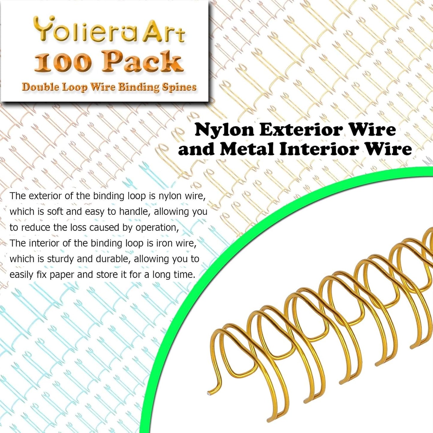 1/2 Inch Wire Cinch Book Binding Gold 3:1 Pitch, 100 Pack Double Loop Metal Spiral for Bindings Fit for School Office Notebook Maker, YolieraArt Office Products Binding Combs 100 Sheet Capacity