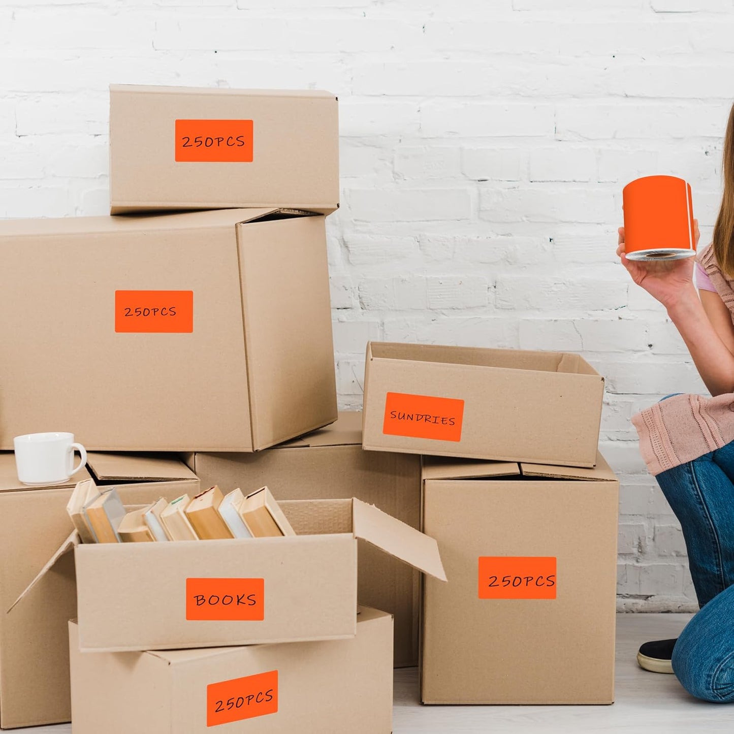 3 x 5 Inch 250Pcs Rectangle Color Coding Stickers,Strong Adhesion Easy to Write Label for Moving,Box Organization,Inventory,Business,Light Orange