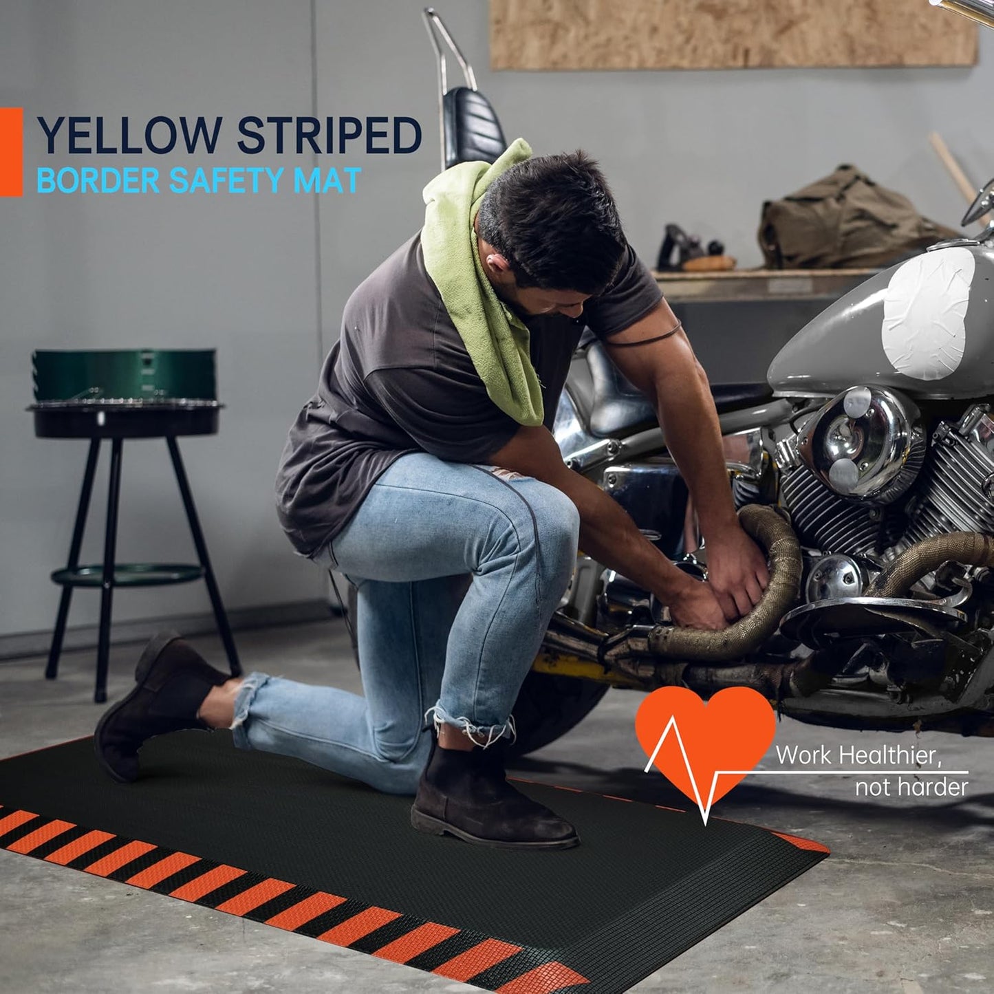 FEATOL Anti Fatigue Mat Industrial, Ergonomic Standing Floor Mat for Work for Stand, Black with Orange Border Safety 20" x 32"-Support for Leg & Back Pain