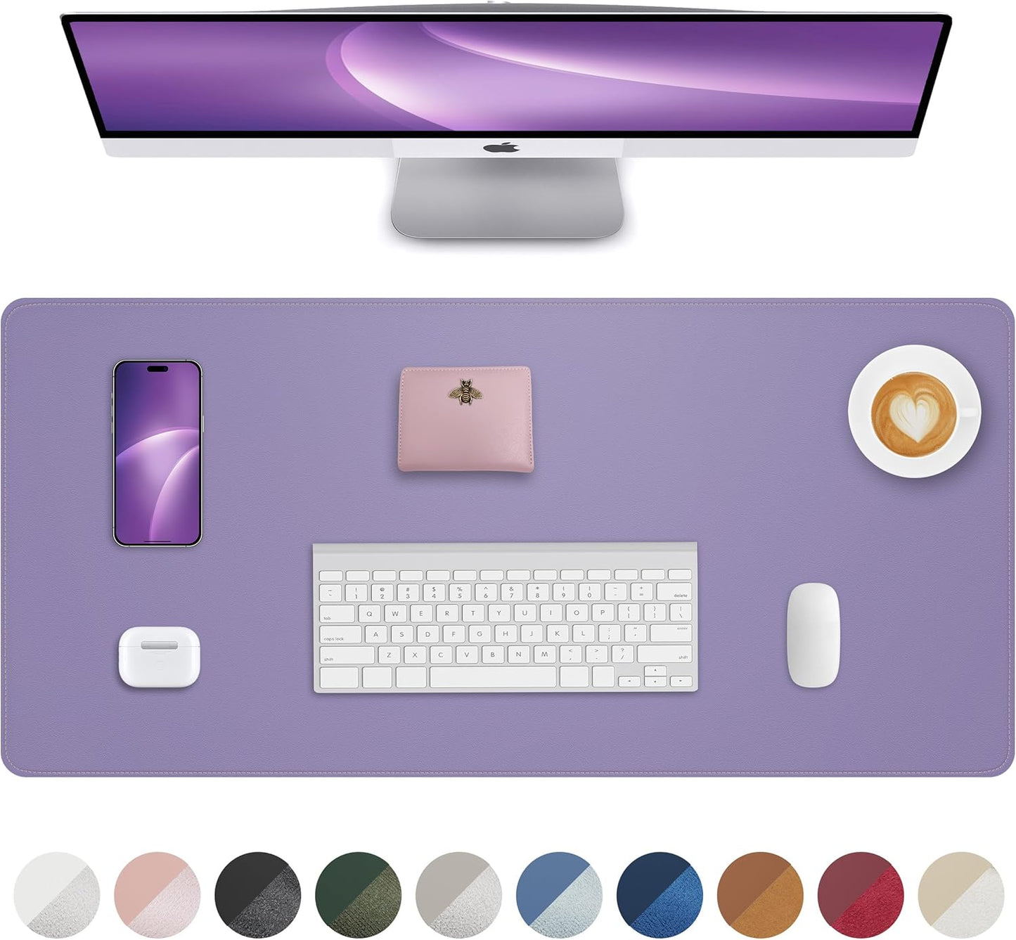 Leather Desk Pad Protector, Mouse Pad, Non-Slip PU Leather Desk Blotter, Large Waterproof Keyboard Mat for Office/Home/Decor (Purple, 48" x 17")