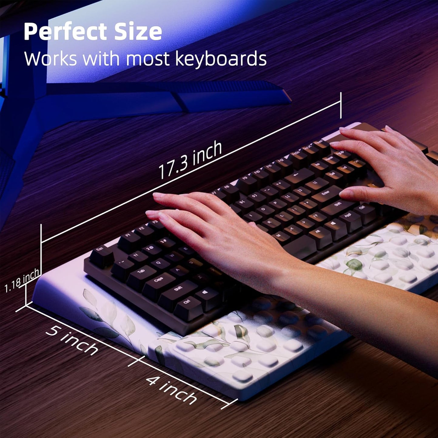 Ospelelf Keyboard Wrist Rest Pad Comfy Ergonomic Keyboard Stand Holder Office Desk Accessories Work from Home Essentials Green Leaves Pattern