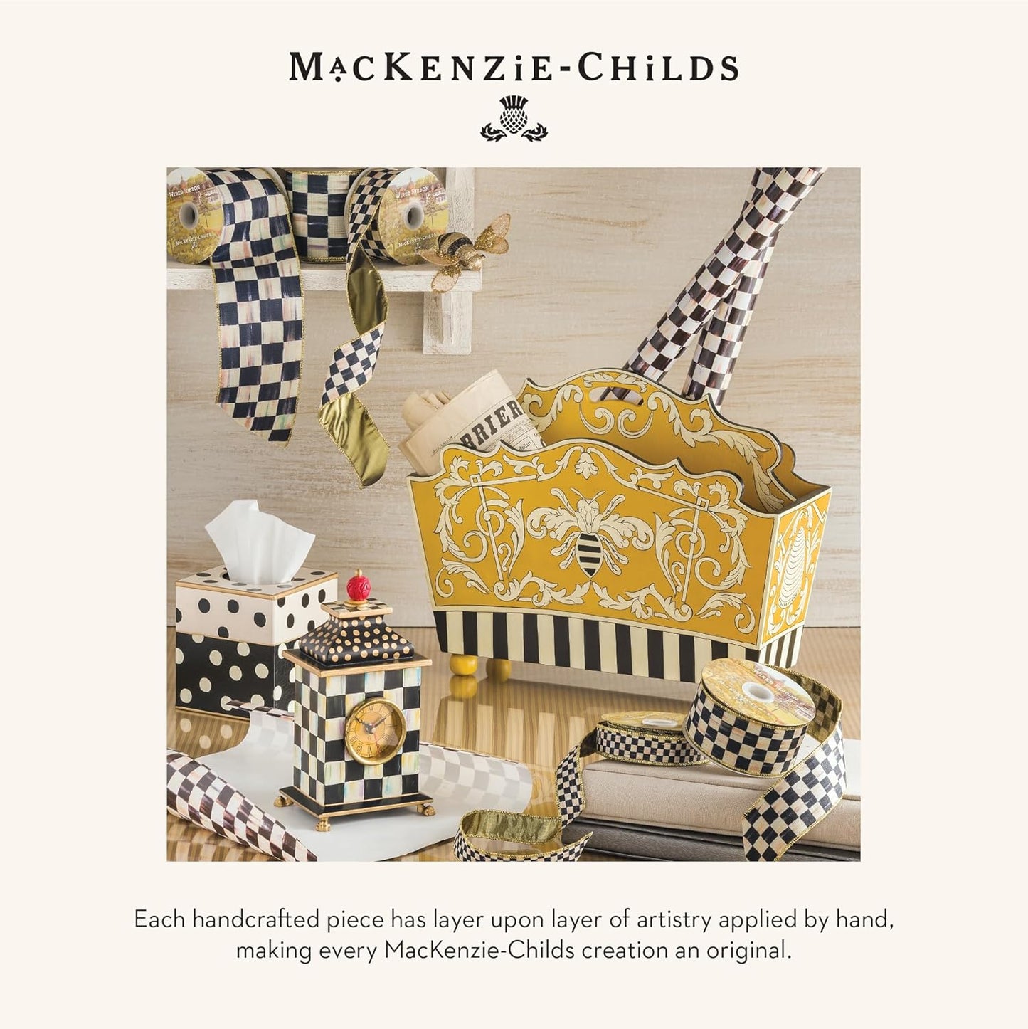 MACKENZIE-CHILDS Desk Clock, Decorative Wood Clock for Kitchen and Living Room, Queen Bee