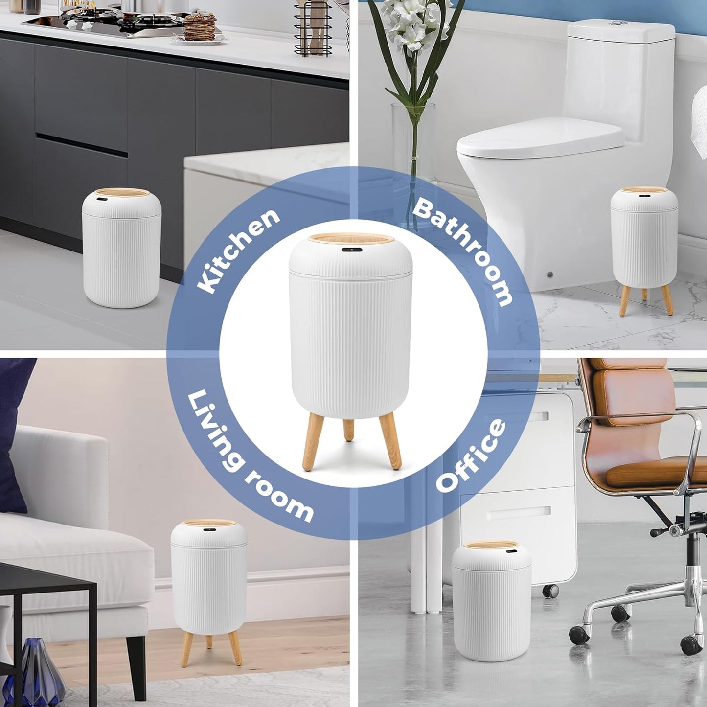 Pukomc Smart Sensor Wastebasket, Convenient and Hygienic Easy to Use, Technology Sensor Waterproof Wastebasket Plastic Trash can for Kitchen, Bathroom, Bedroom, Living Room, Office and Outdoor