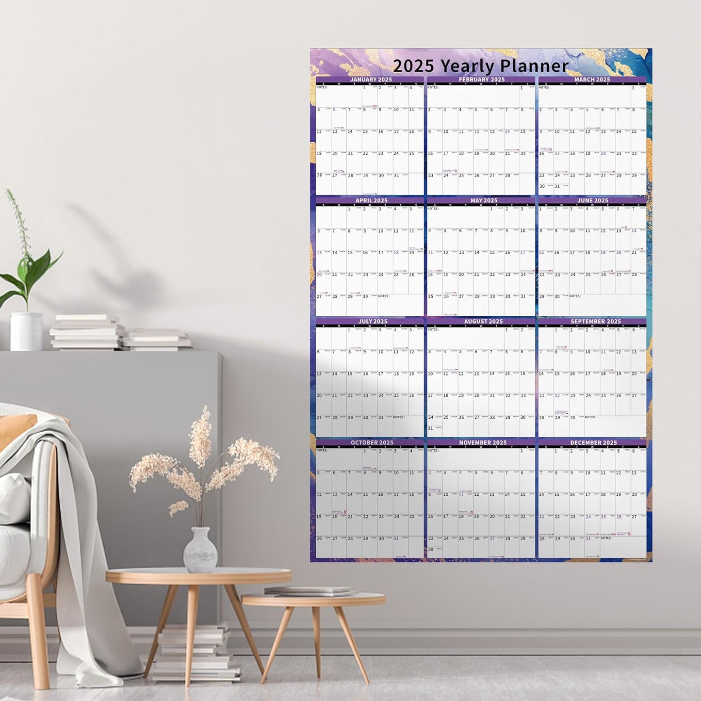 Ospelelf Large Dry Erase Calendar for Wall - 32'' x 48'' Vertical Calendar Laminated Yearly Family Calendar for Office, Use Jan 2025 - Dec 2026 (Marble)