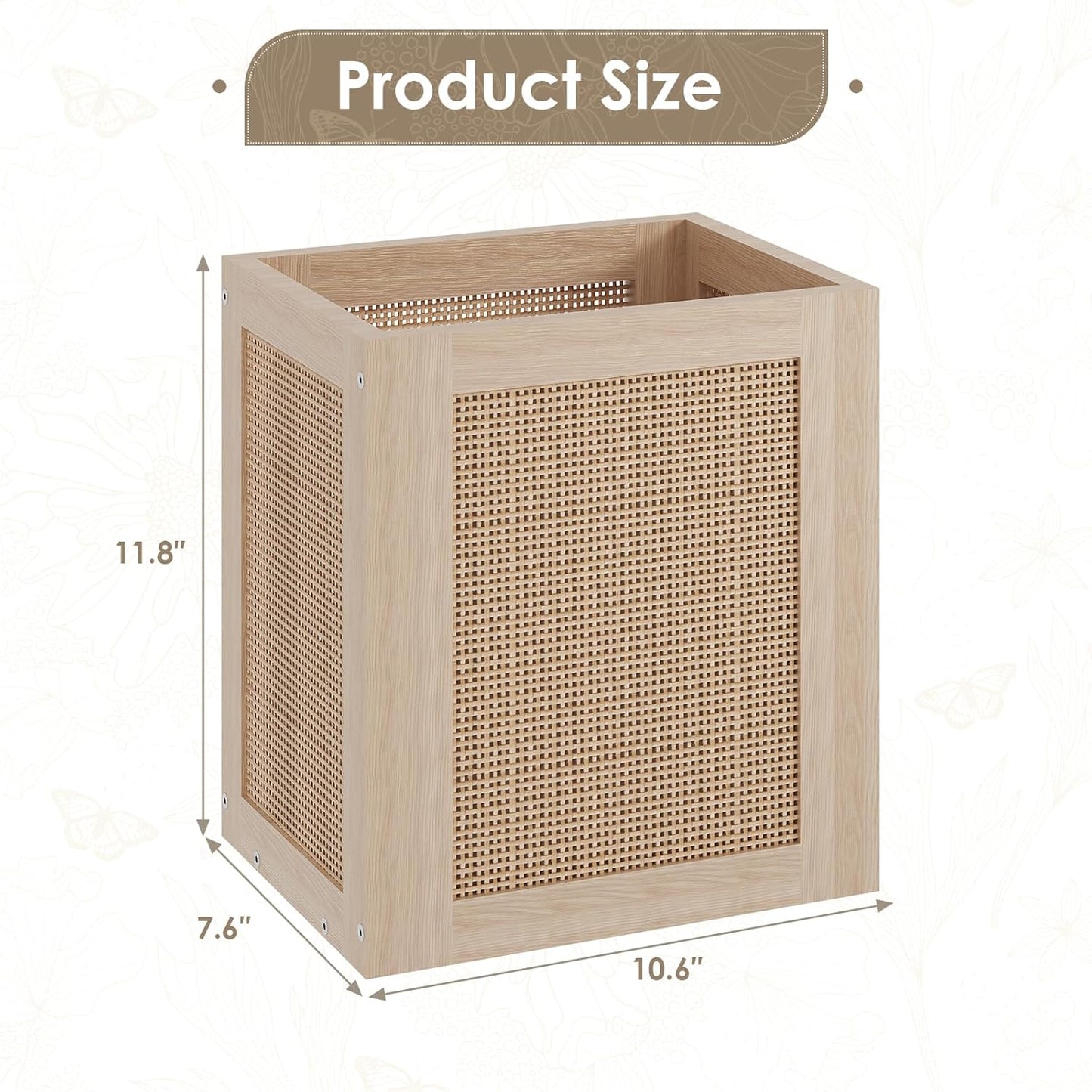 Retro Office Trash Can, Iron and Wood Combination Bedroom Garbage Can, Rectangular Design Wastebasket with Handle, Industrial Style Trash Can for Home Office, 4.5 Gallon (Natural Color)
