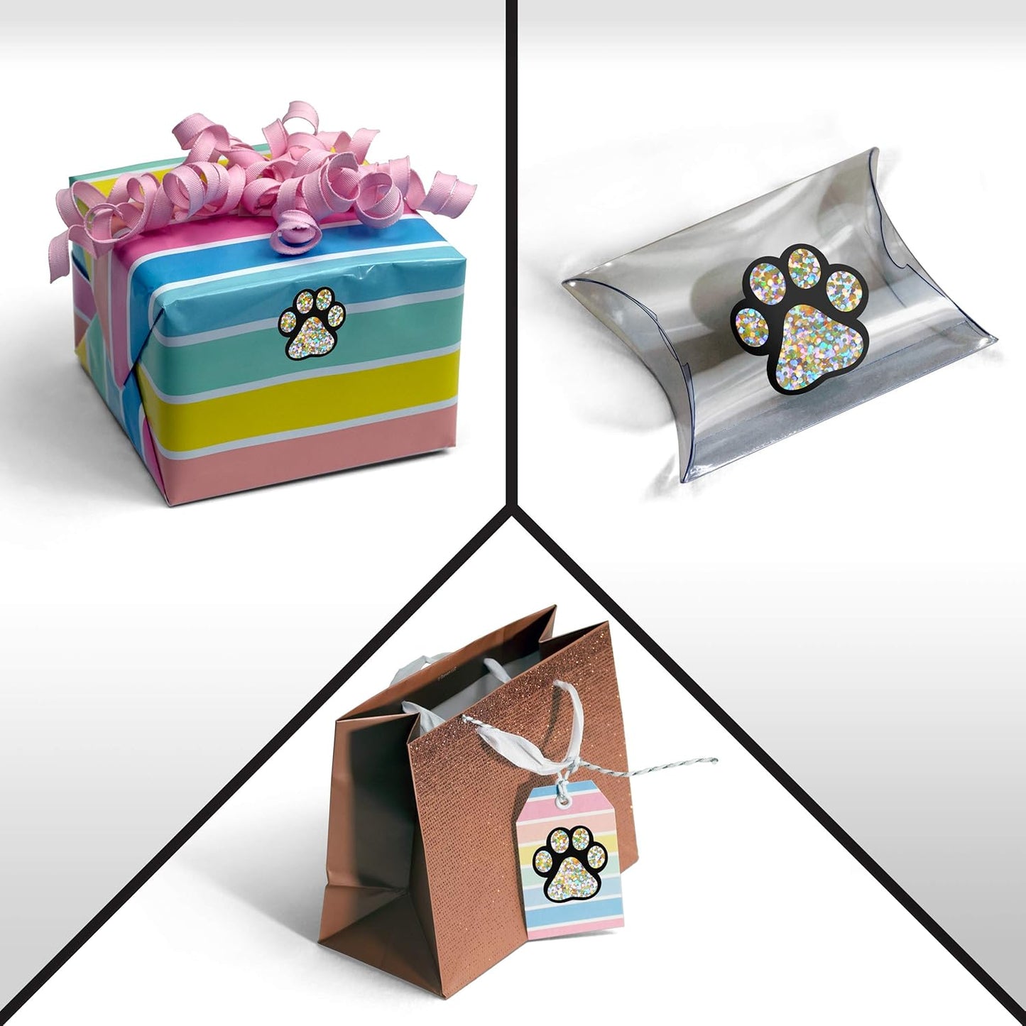 Paw Prints Animal Stickers- 500 1.5" Labels, Dog Paw Prints for Kids, Parties, Vets, Kennels, and Mailing. Made in The USA by Kenco (Glitter Holo Paws)