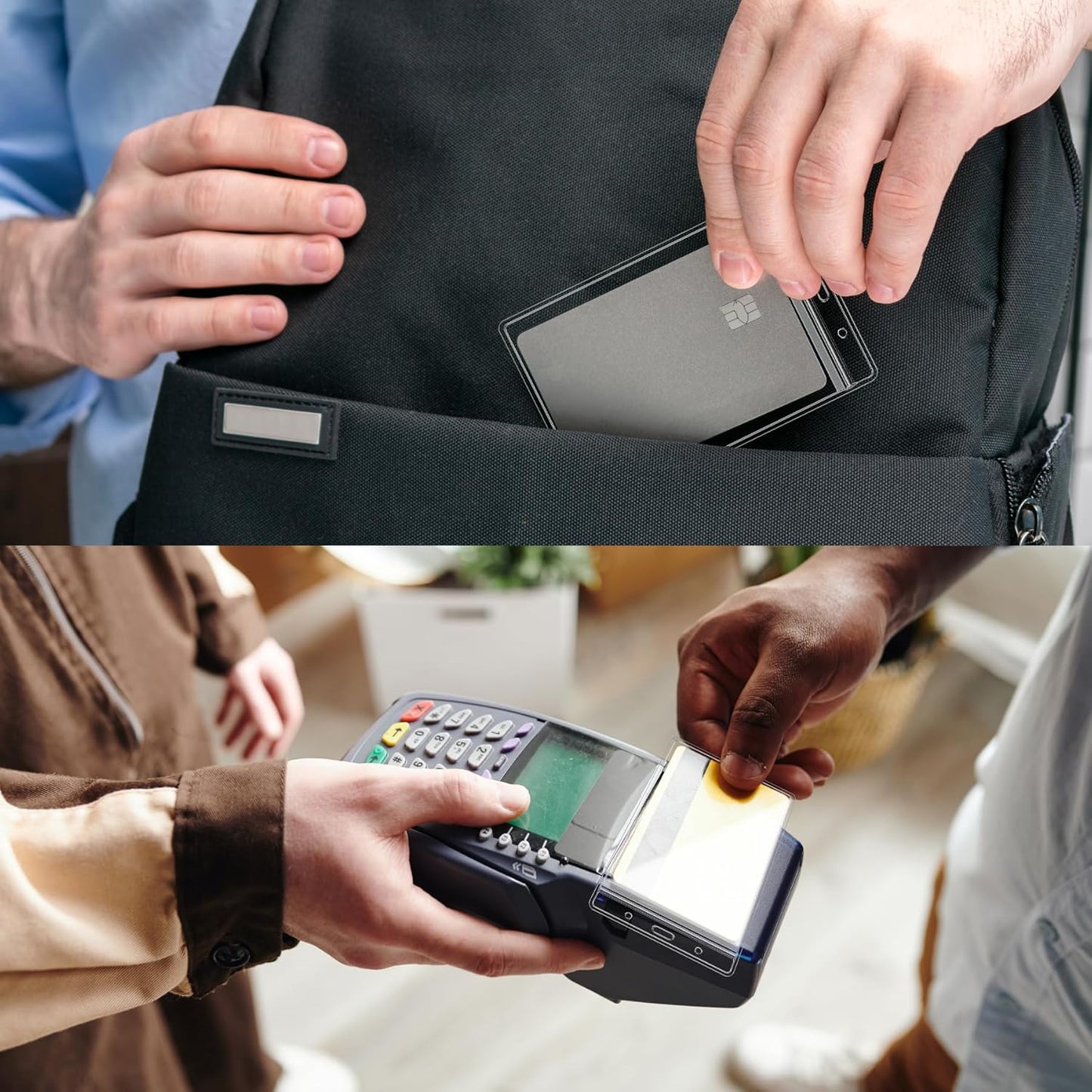 50 Pcs Vertical Clear ID Badge Holders, 3.5×2.5 Inch Waterproof PVC Plastic Badge Holders with Resealable Zip, Fits RFID/Proximity/Badge Swipe Cards, Credit Cards, Office, School, Events