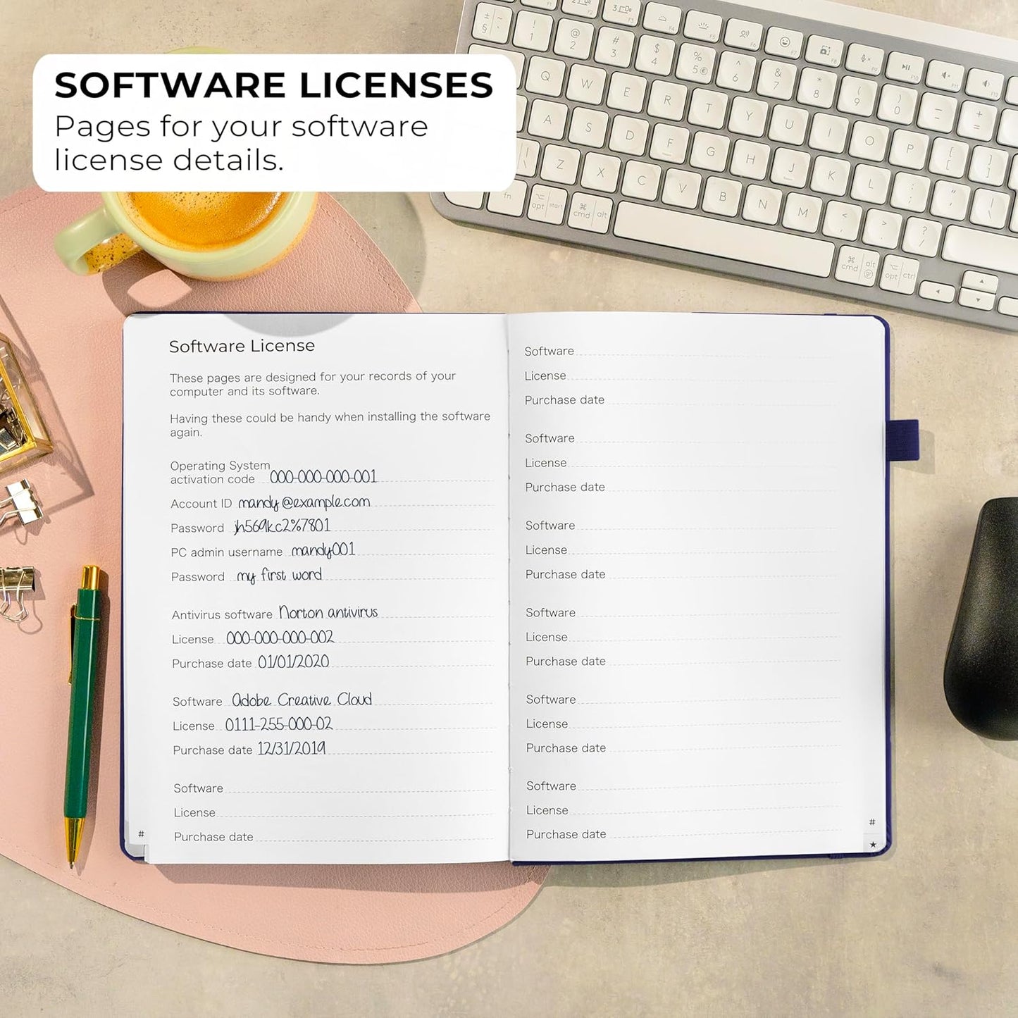 Clever Fox Password Book with alphabetical tabs. Internet Address Organizer Logbook. Large Password Keeper for Website Logins (Dark Blue)